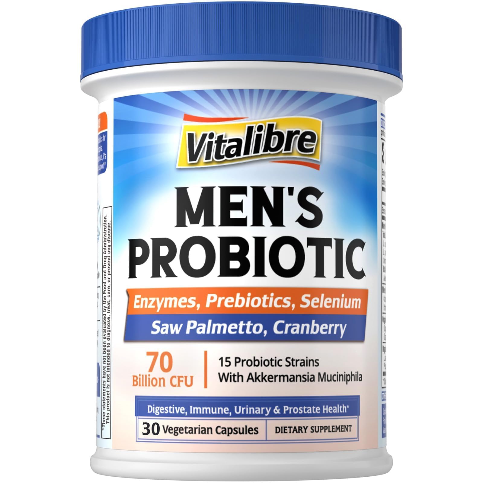 Vitalibre Probiotics for Men with Akkermansia Muciniphila, 70 Billion CFUs, Capsule, 30 Count