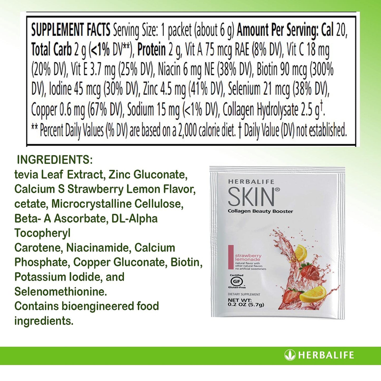 Herbalife Skin Strawberry Lemonade Collagen Beauty Booster Powder 6-Count