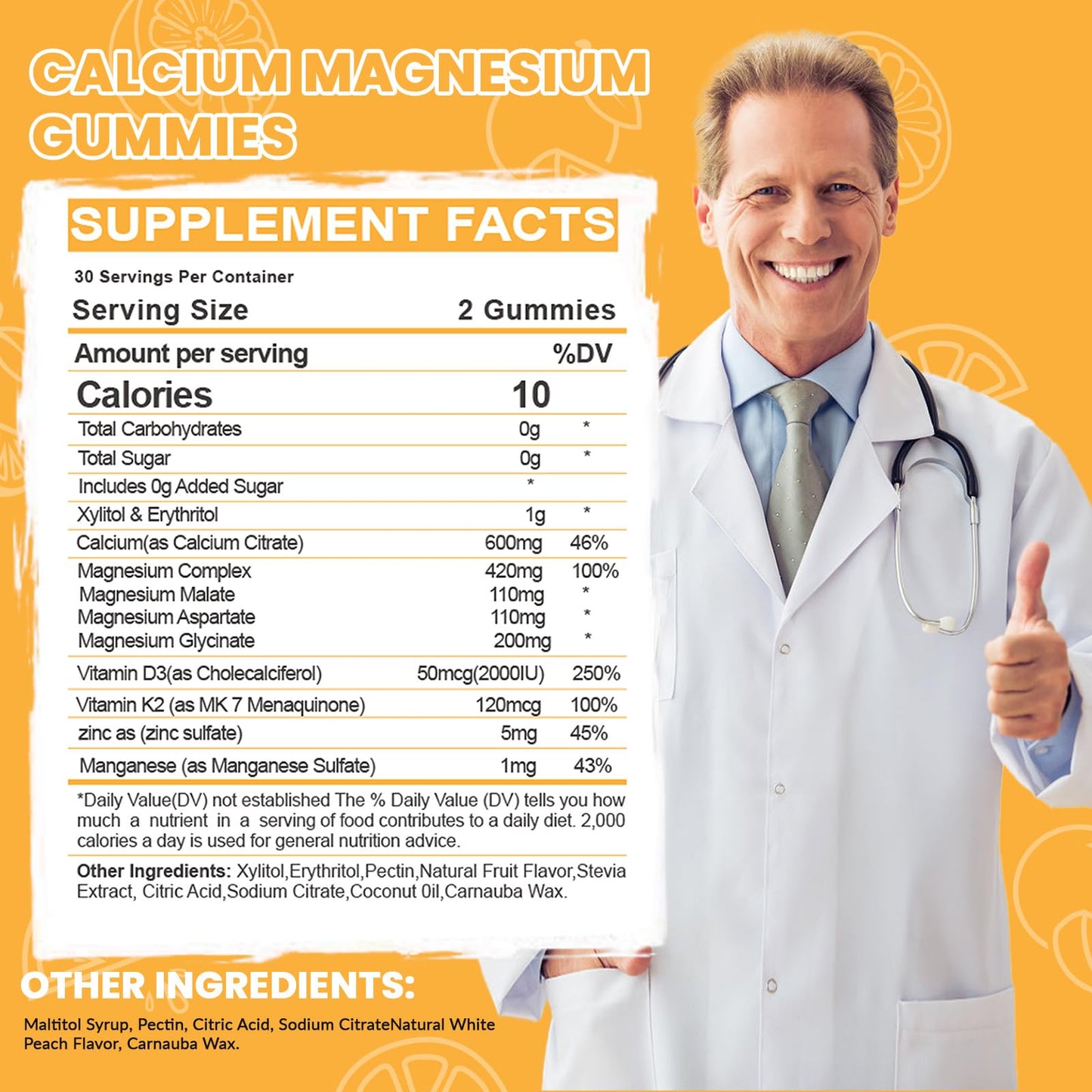 BSSTABBON Calcium Magnesium Gummies with Zinc Vitamin D3 K2 for Women and Men, Organic Sugar Free Vegan Chewable, 60 Count