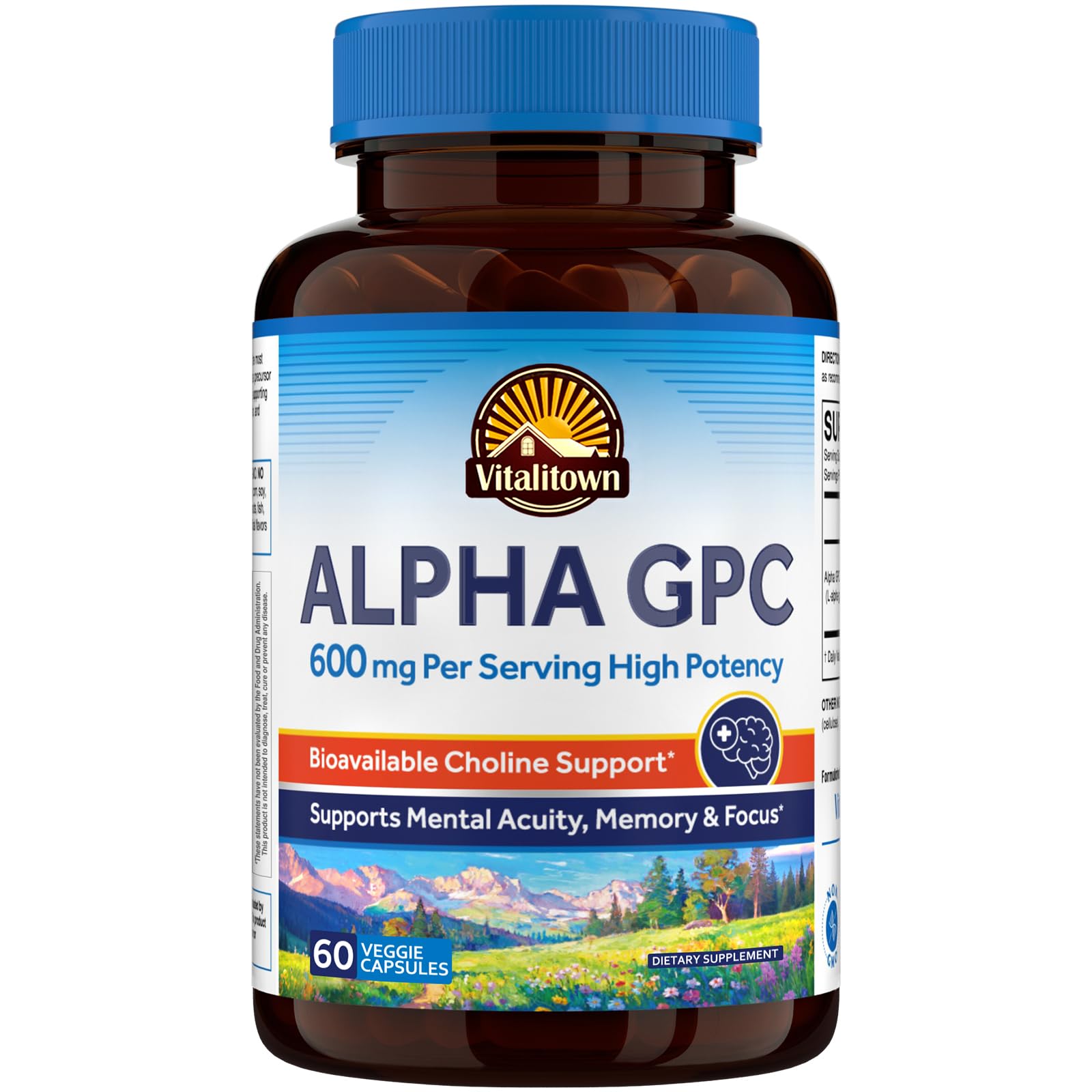 Vitalitown Alpha GPC 600 mg Capsule, Acetylcholine Precursor, Bioavailable Choline Source, 60 Veg Caps