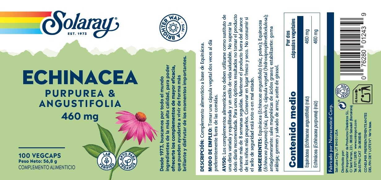 Solaray Echinacea 460 mg Capsules 100 Count