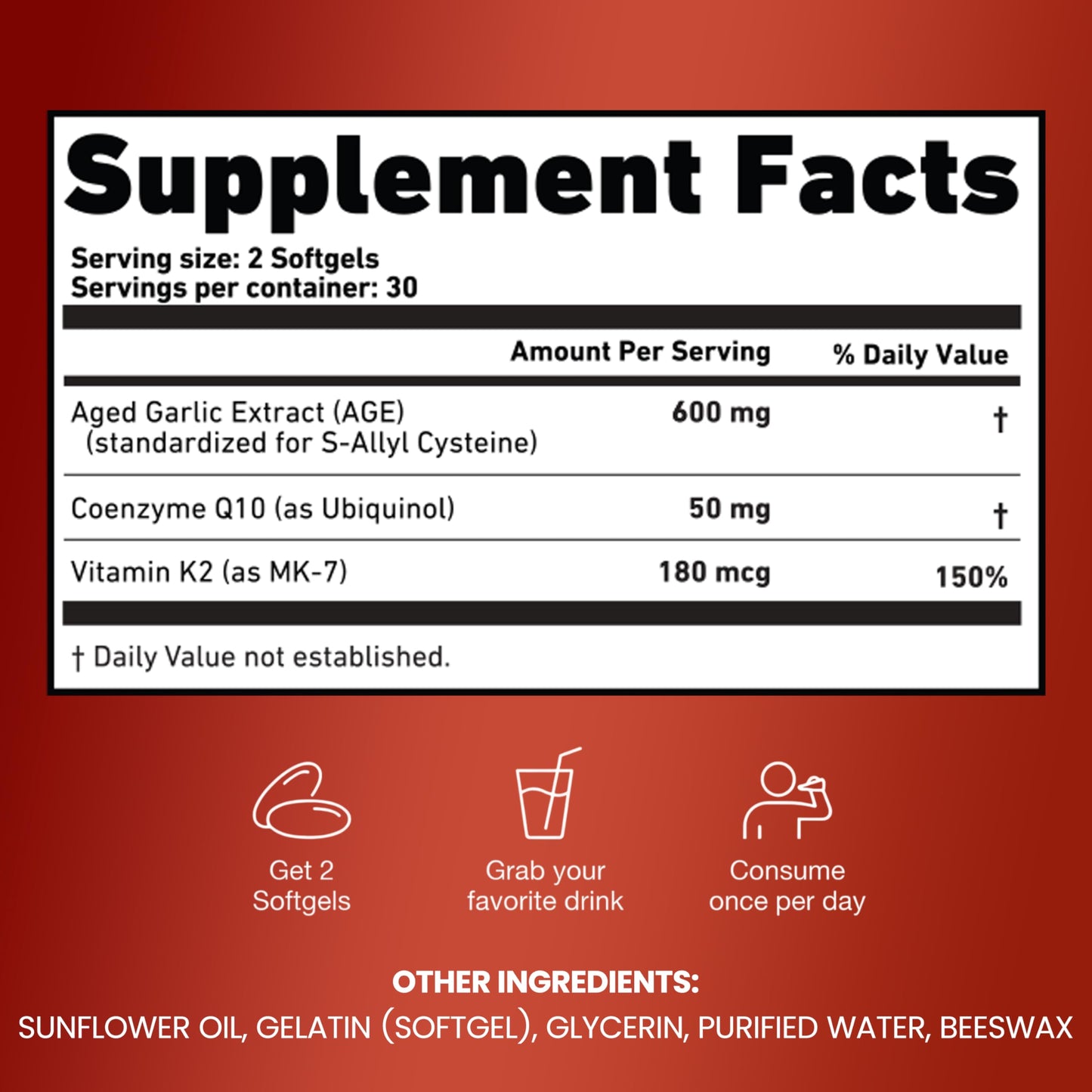 Resilia Oil Of Oregano Odorless Aged Garlic Extract 600 mg Softgels with CoQ10 Ubiquinol and Vitamin K2 (as MK-7), 20-Month Matured Garlic, 60 Softgels