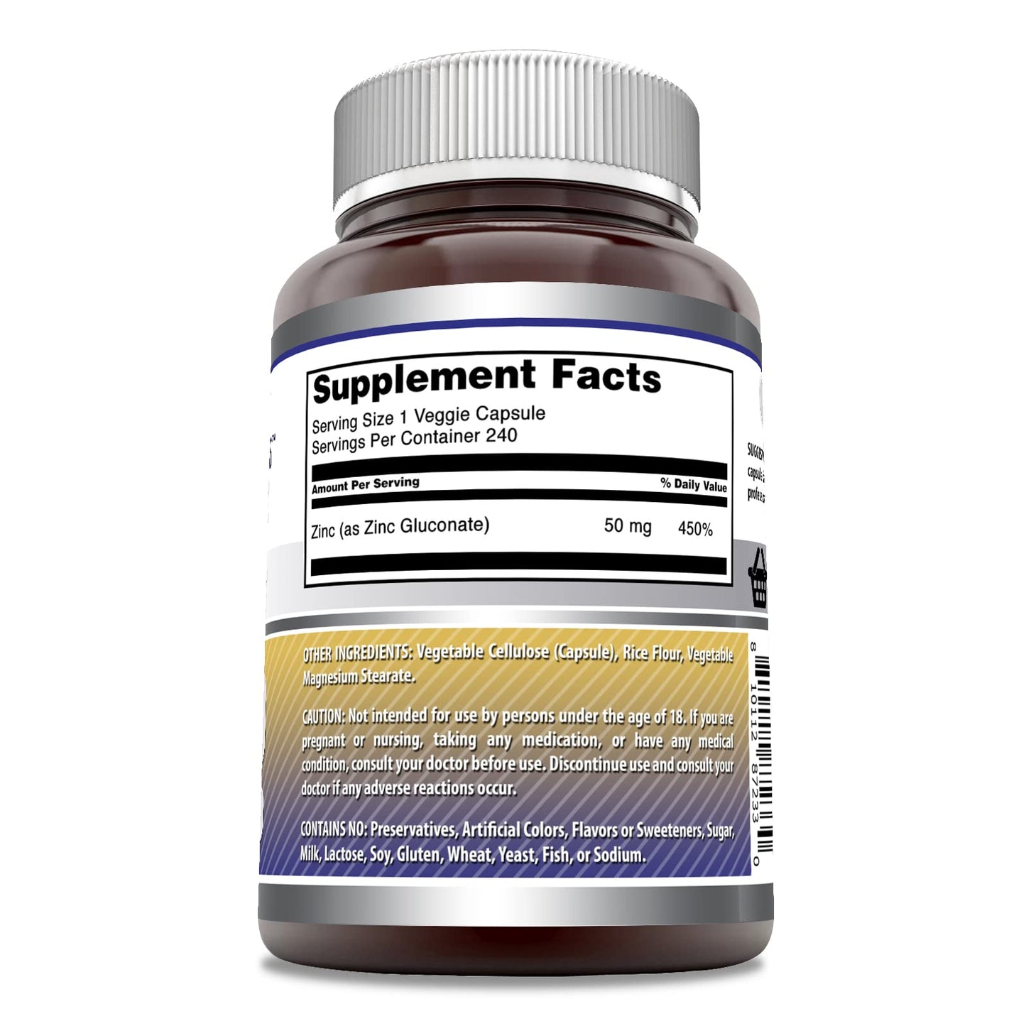 Amazing Nutrition Zinc Gluconate Capsules, 240 Vegetarian Capsules