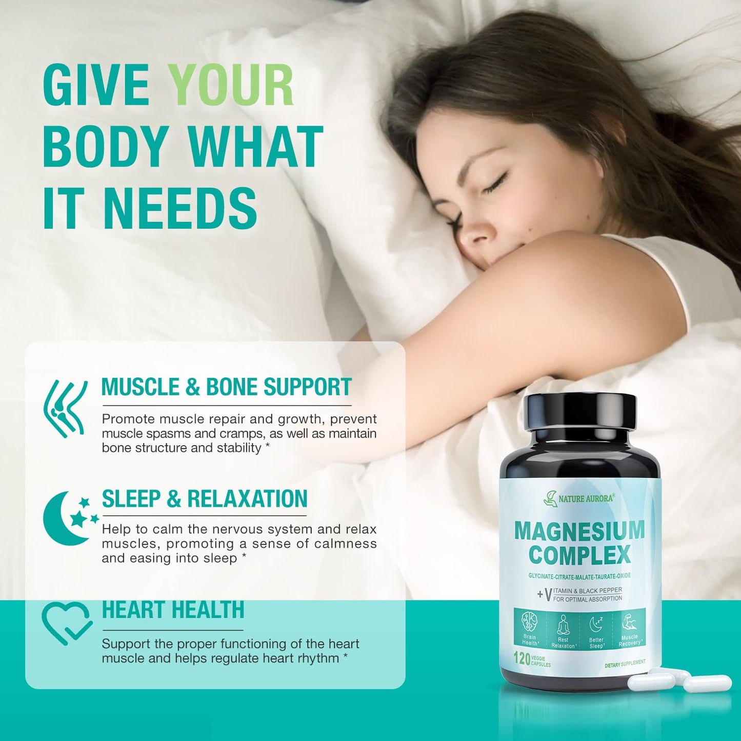 Nature Aurora Magnesium Complex Supplement Capsules 120 Count