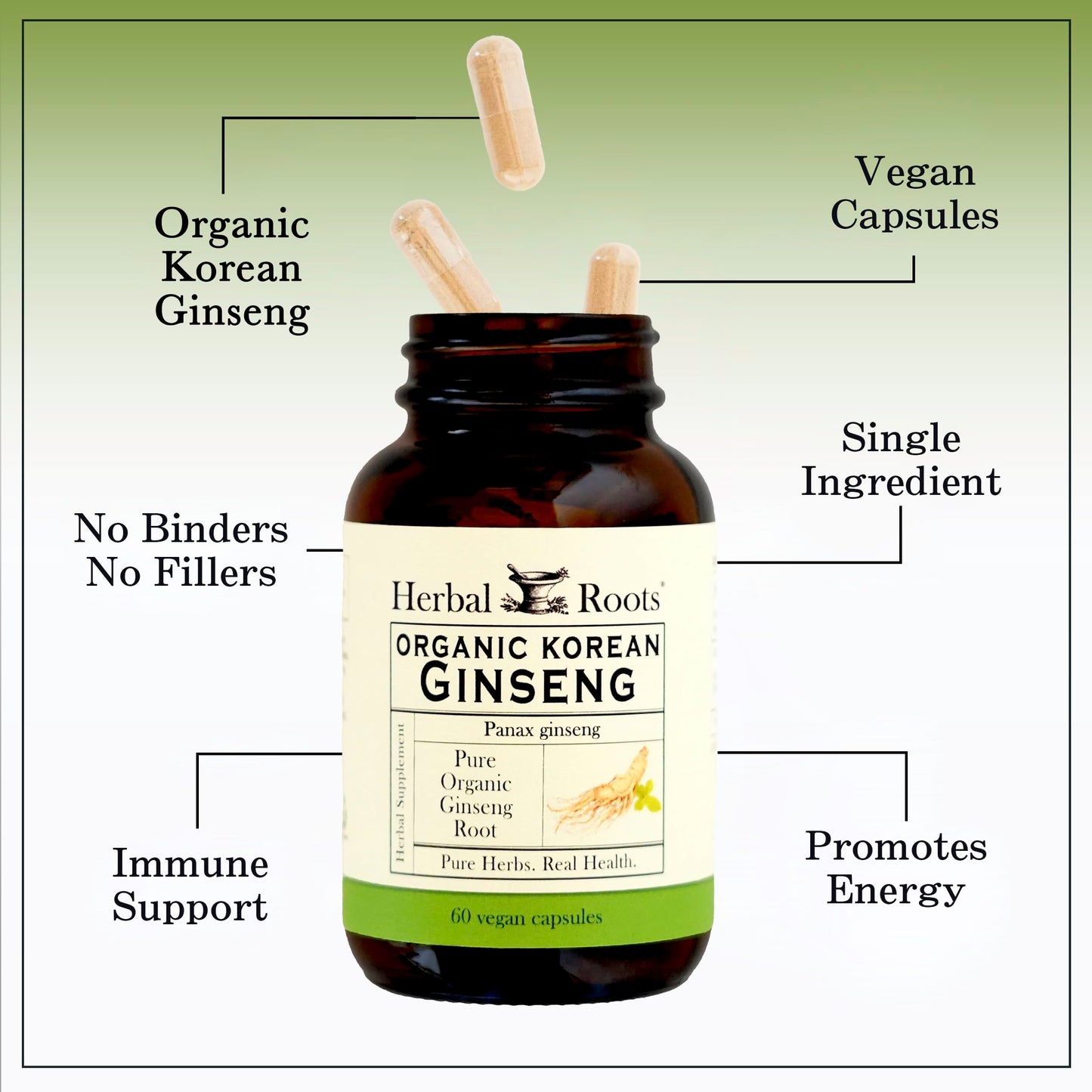 Herbal Roots Panax Ginseng Capsule 60 Capsules
