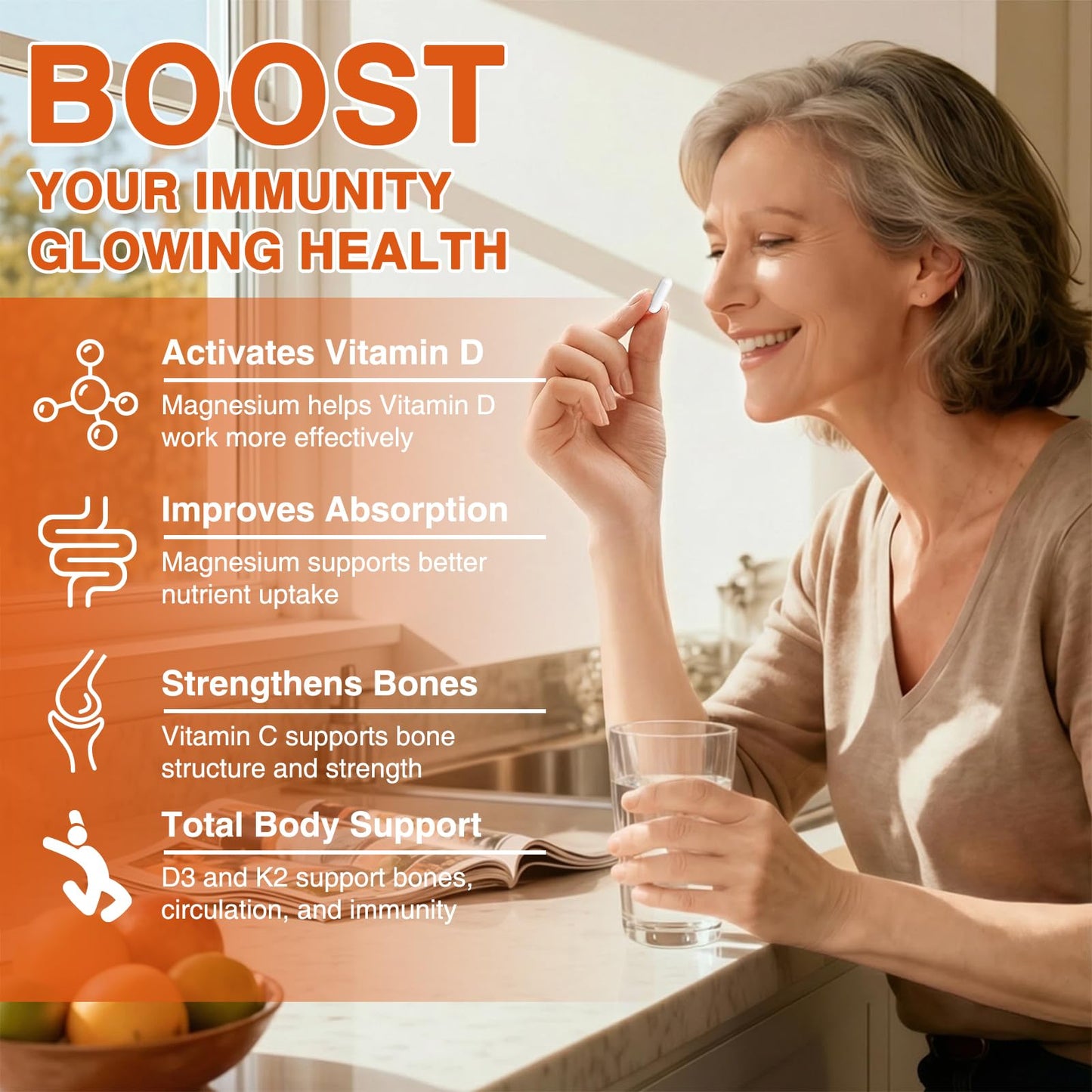 ZEBORA Vitamin D3 K2 5000 IU Supplement, Capsules, 120 Count