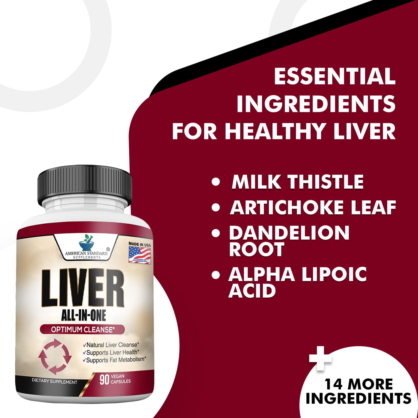 American Standard Supplements Liver Cleanse & Detox Liver Support Capsules 90 Count