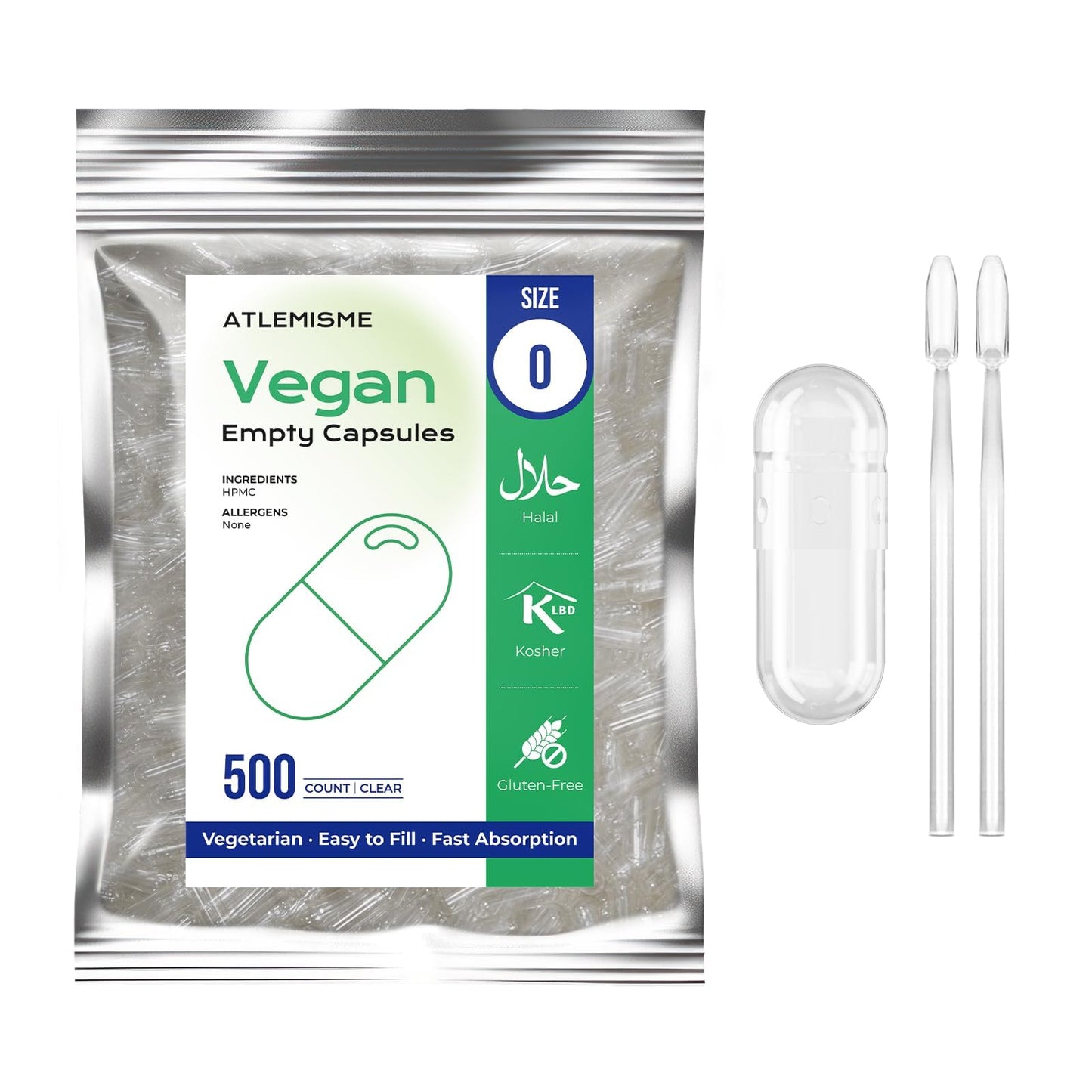 ATLEMISME Empty Vegan Capsules Size 0 Capsule, 500 Count