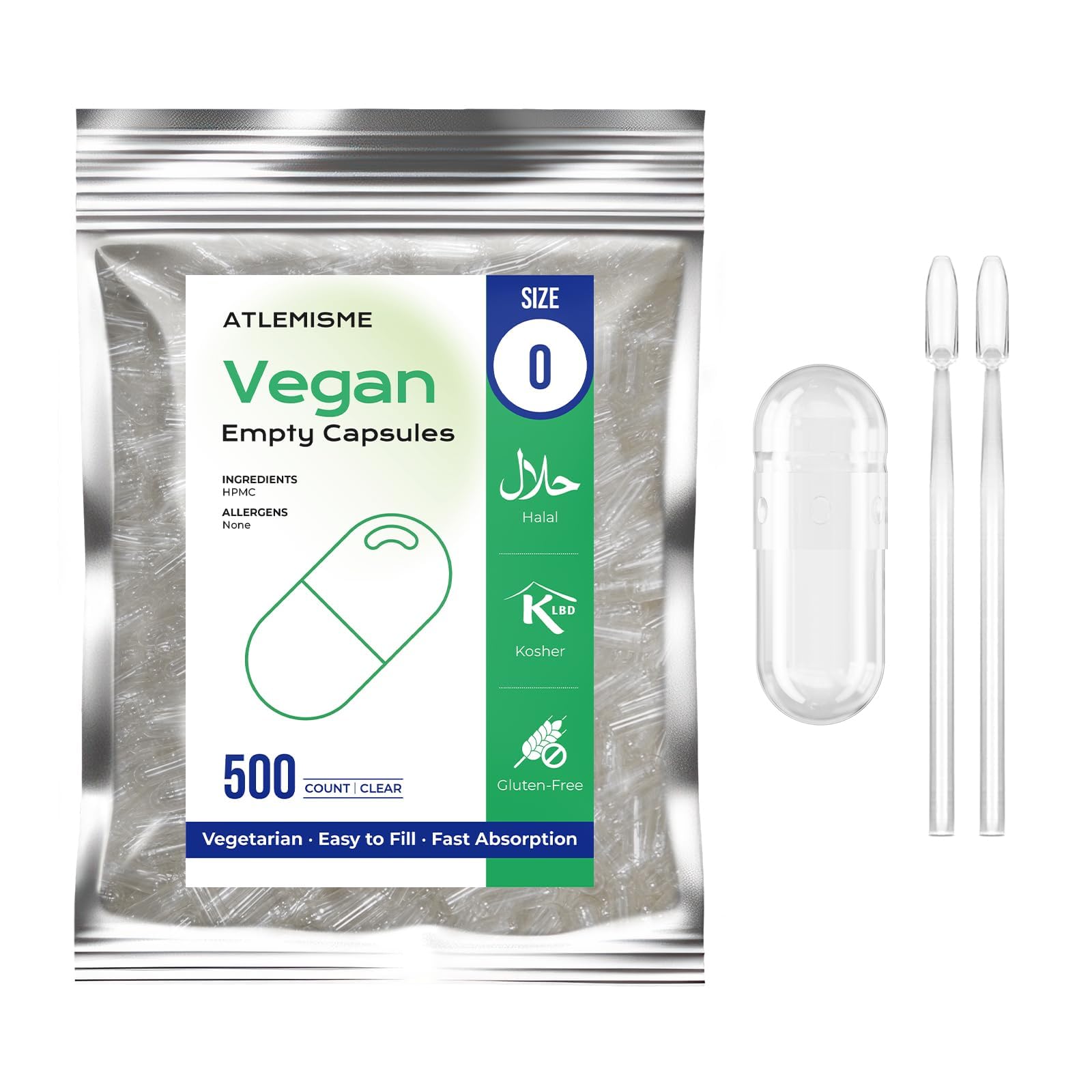 ATLEMISME Empty Vegan Capsules Size 0 Capsule, 500 Count