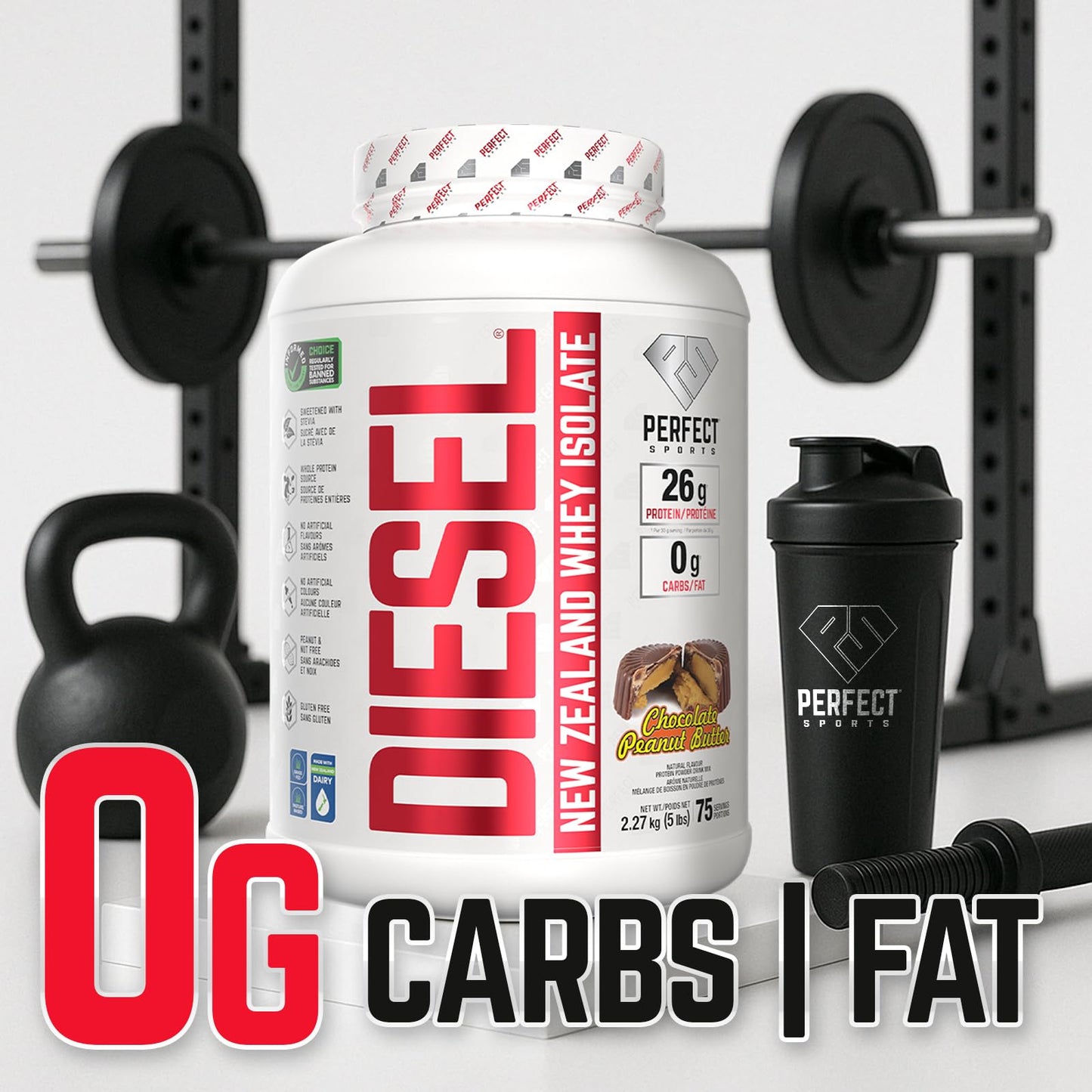 PERFECT SPORTS Diesel 100% New Zealand Whey Protein Isolate Powder, Chocolate Peanut Butter, 80 Servings