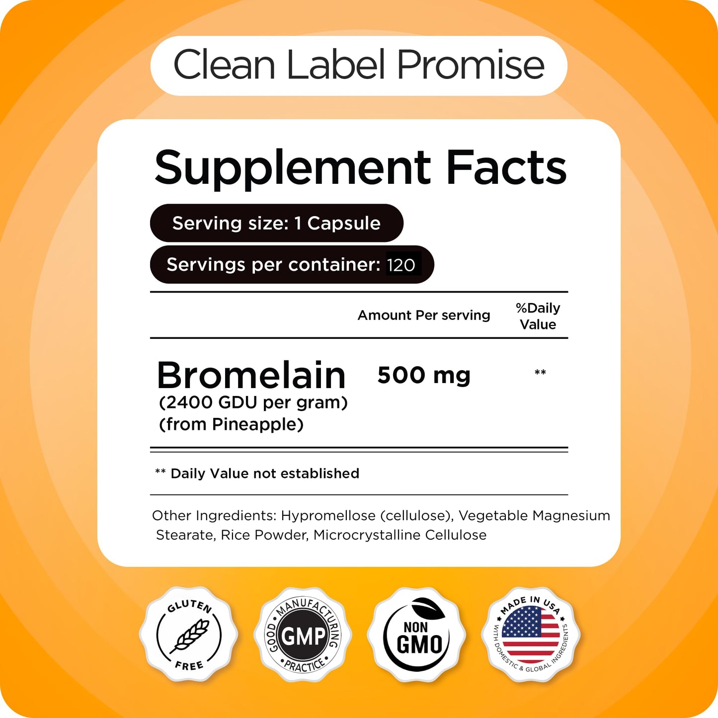 Balancebreens Bromelain 500mg Pineapple Extract 2400 GDU Capsules, 120 Count