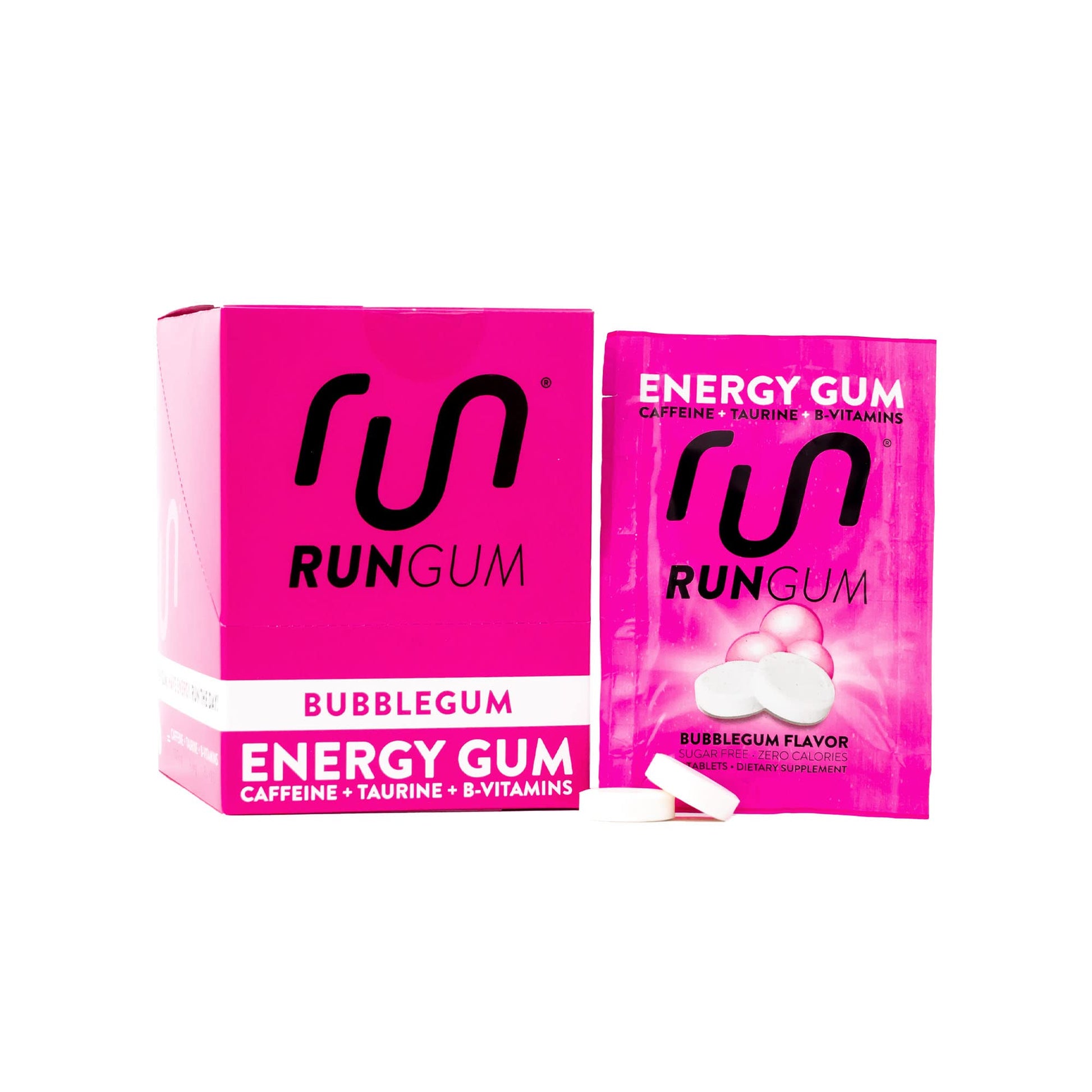 Run Gum Bubblegum Flavor Caffeinated Energy & Focus Gum Chewable 24 Pieces