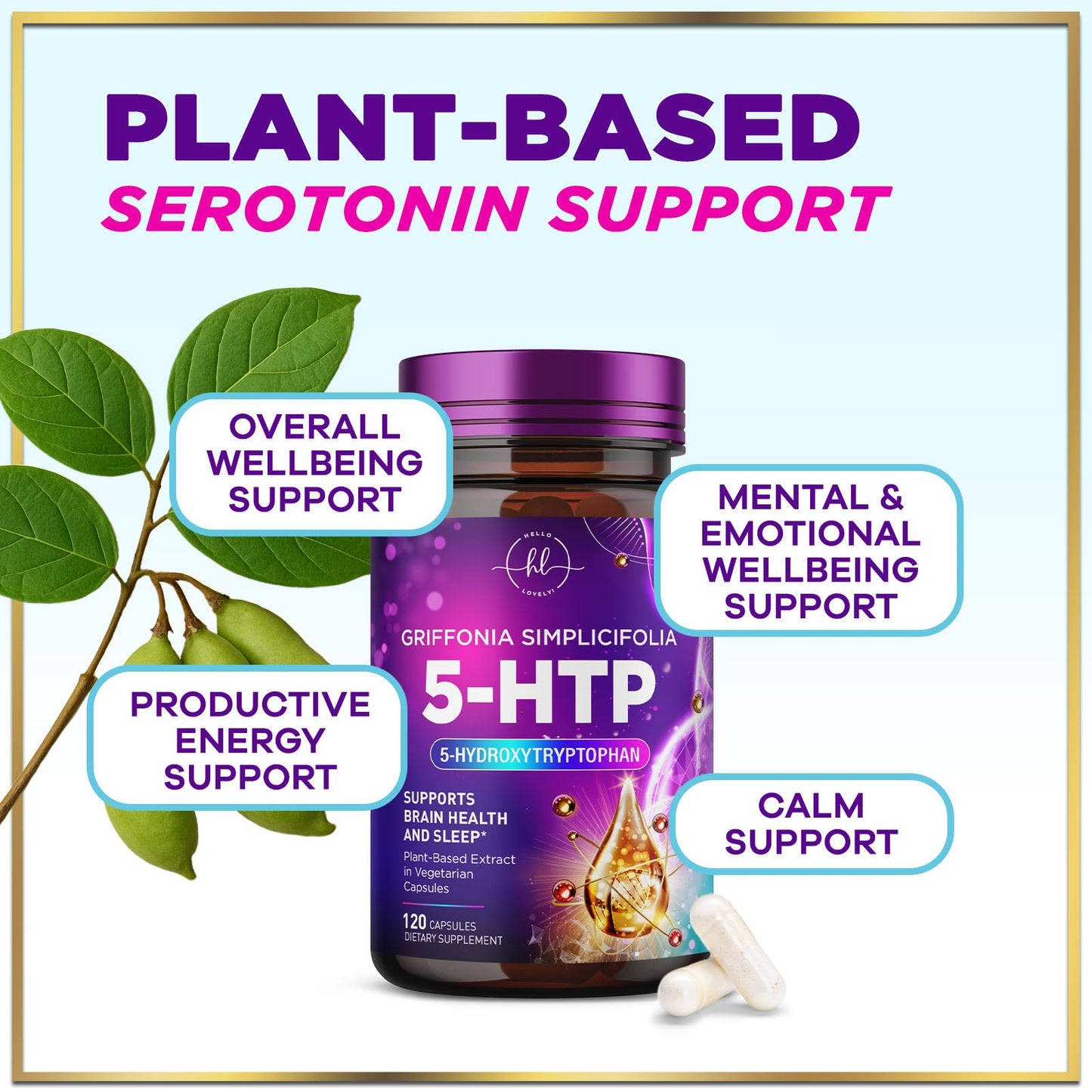 Nature's Nutrition 5-HTP Supplement Capsules - 200mg per Serving, 120 Capsules