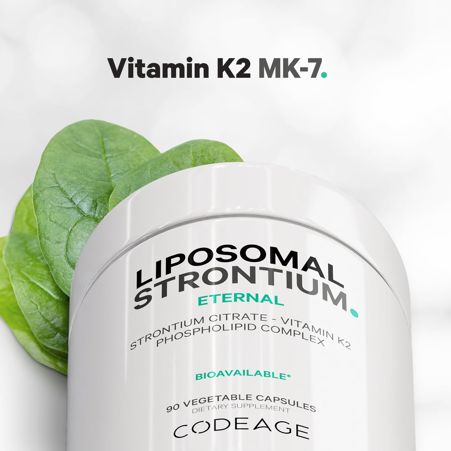 Codeage Liposomal Strontium Supplement - Strontium Citrate, Vitamin K2 MK-7, Liposomal Delivery, Non-GMO, Gluten-Free Capsules 90 Count