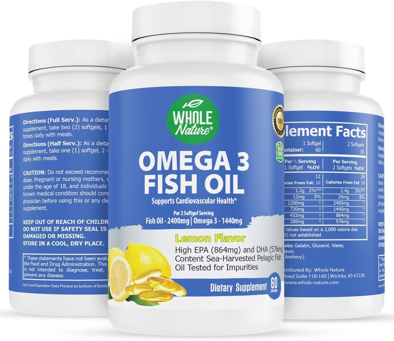 Whole Nature Omega-3 Fish Oil Supplements Capsules, 180 Capsules