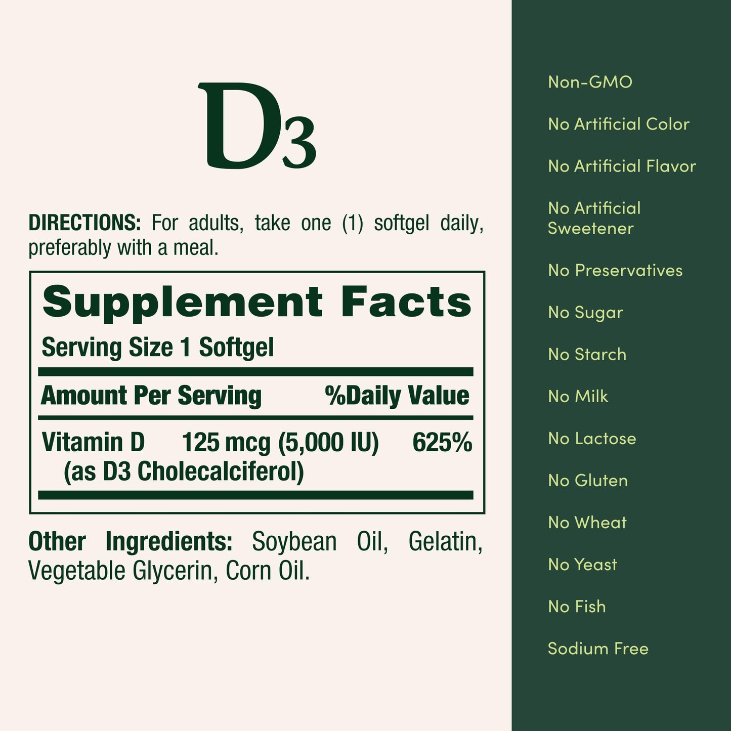 Nature's Bounty Vitamin D3 5000 IU Softgels 240