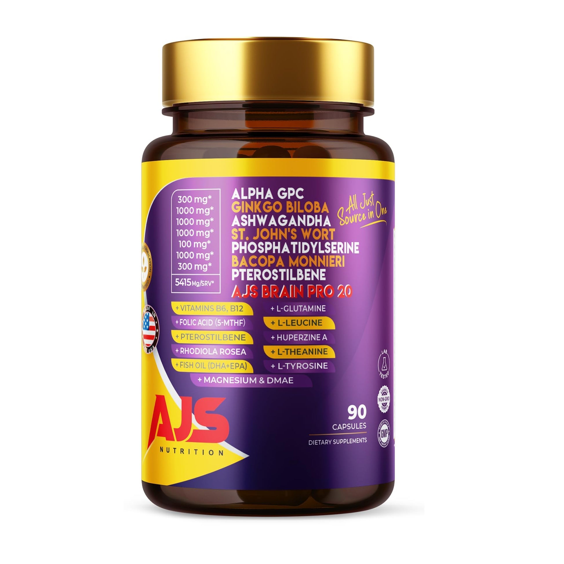 AJS Nutrition Alpha GPC Nootropic Brain Supplement Capsule 90 Capsules
