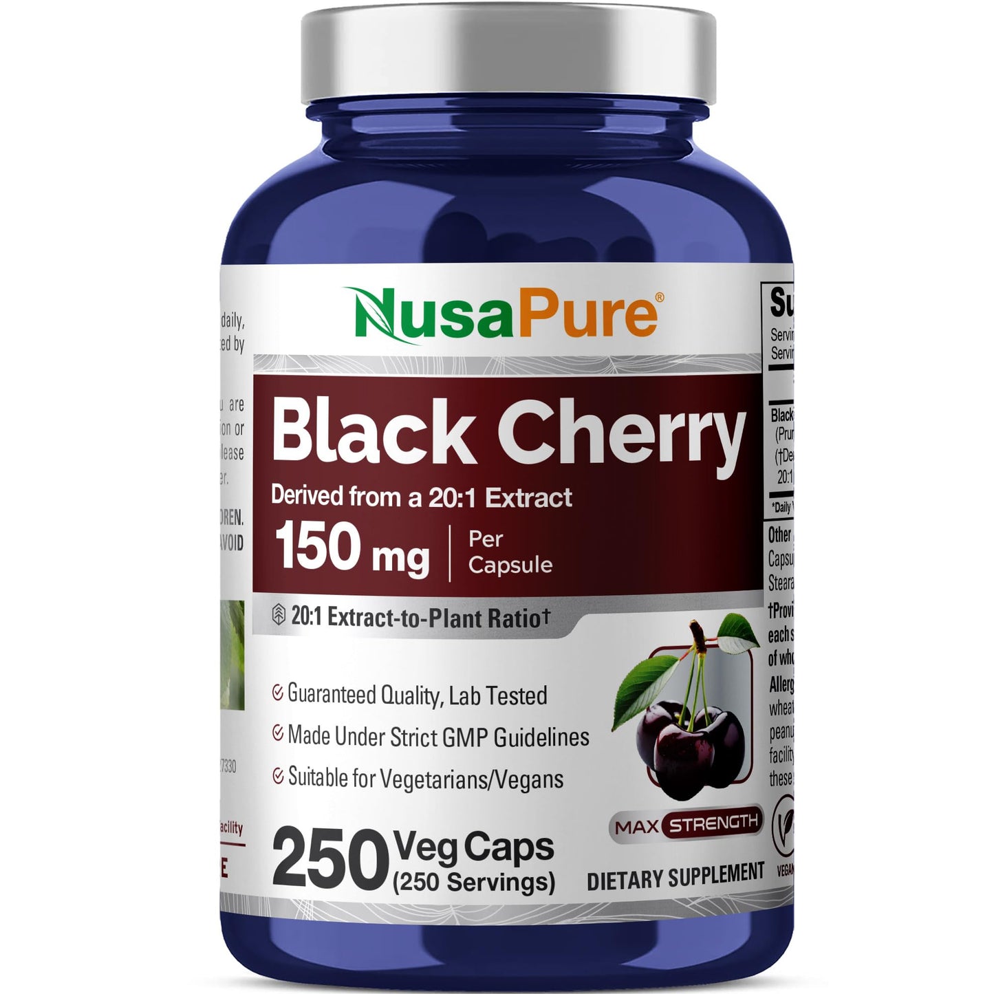 NusaPure Black Cherry Extract 150mg Capsule, 250 Veg Capsules