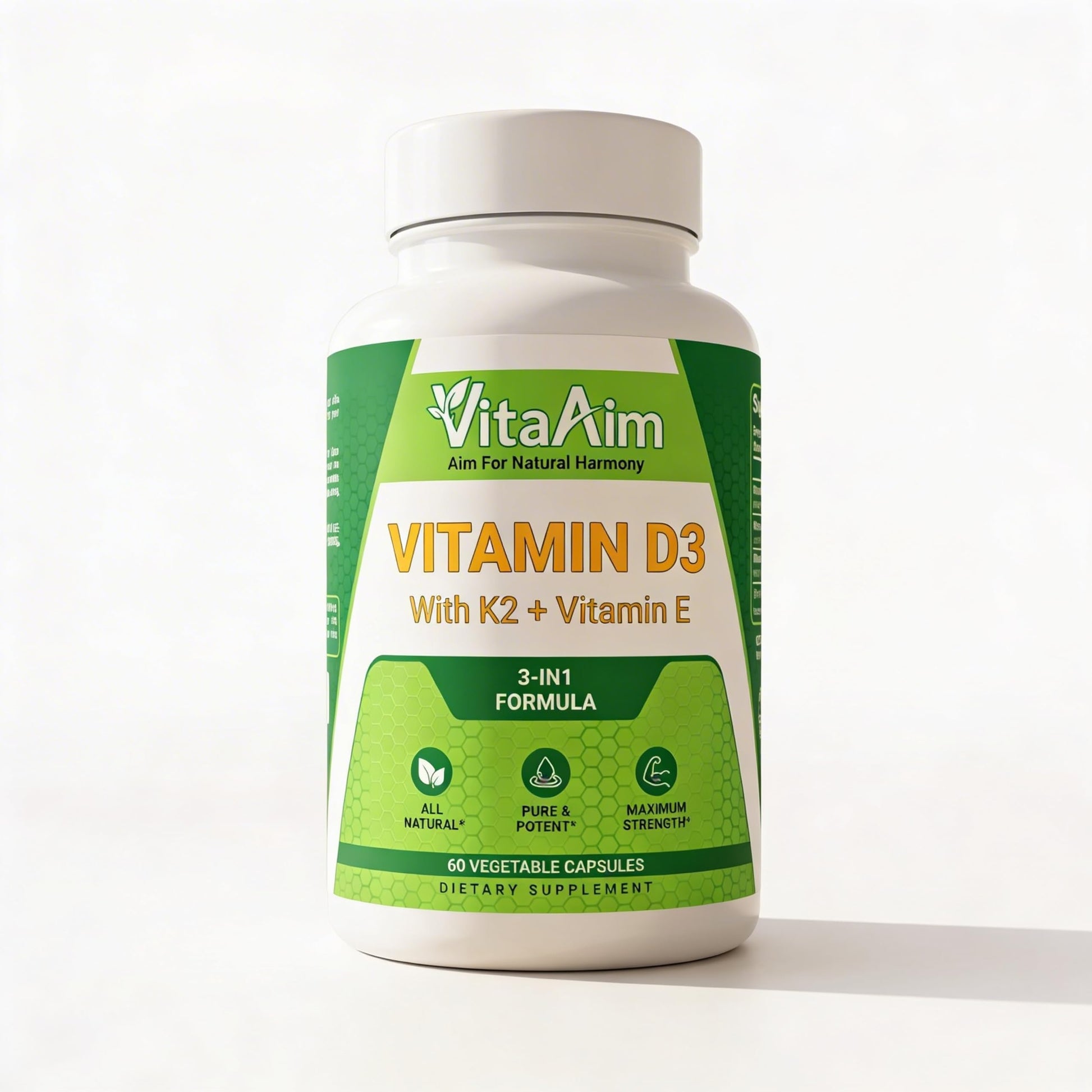 VitaAim Vitamin D3 with K2 + Vitamin E Softgels, 60 Count