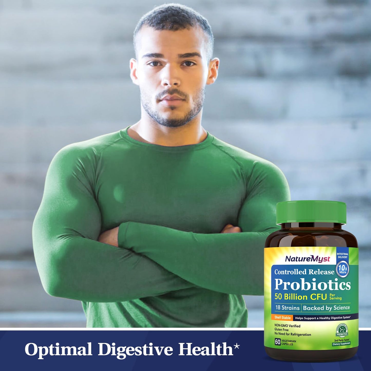 NatureMyst Probiotics 50 Billion per Serving, 18 Probiotic Strains Veggie Capsules, Non-GMO, Gluten Free, 60 Count