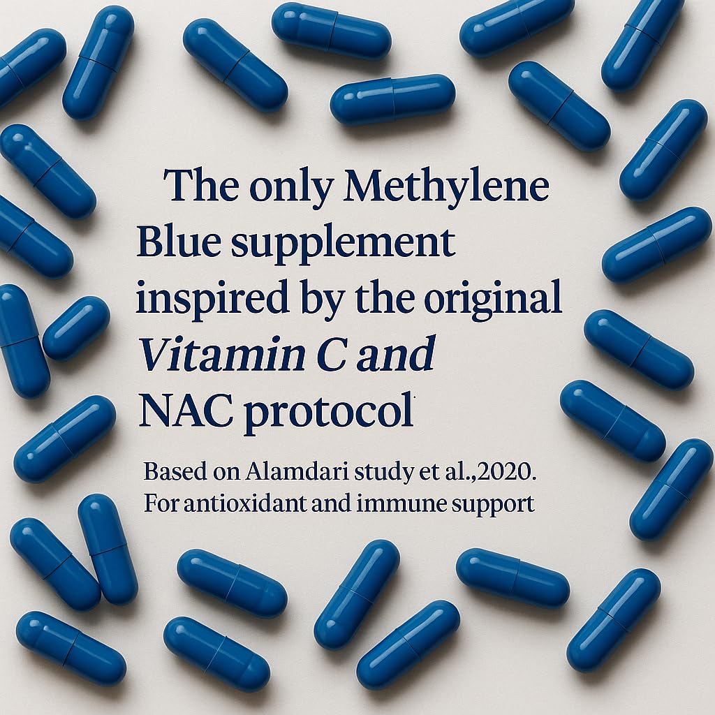 I Am Joy co. Methylene Blue Capsules (USP Pharma Grade) with NAC for Antioxidant Support, Vitamin C for Absorption, Beet Root for Blood Flow, Cognition, 60 Capsules