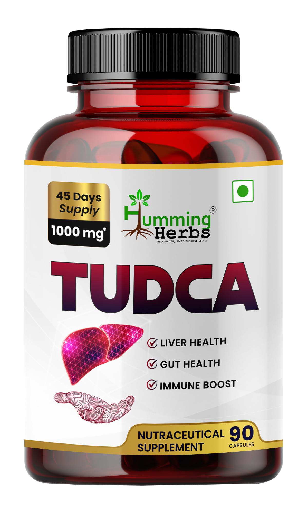 Humming Herbs TUDCA 1000 mg Tauroursodeoxycholic Acid Supplement, 90 Capsules