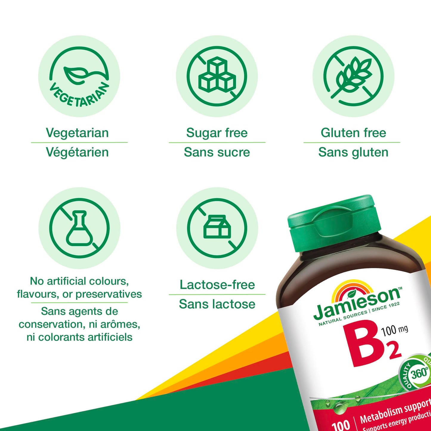 Jamieson Vitamin B2 (Riboflavin) 100 mg Tablet, 100 Tablets