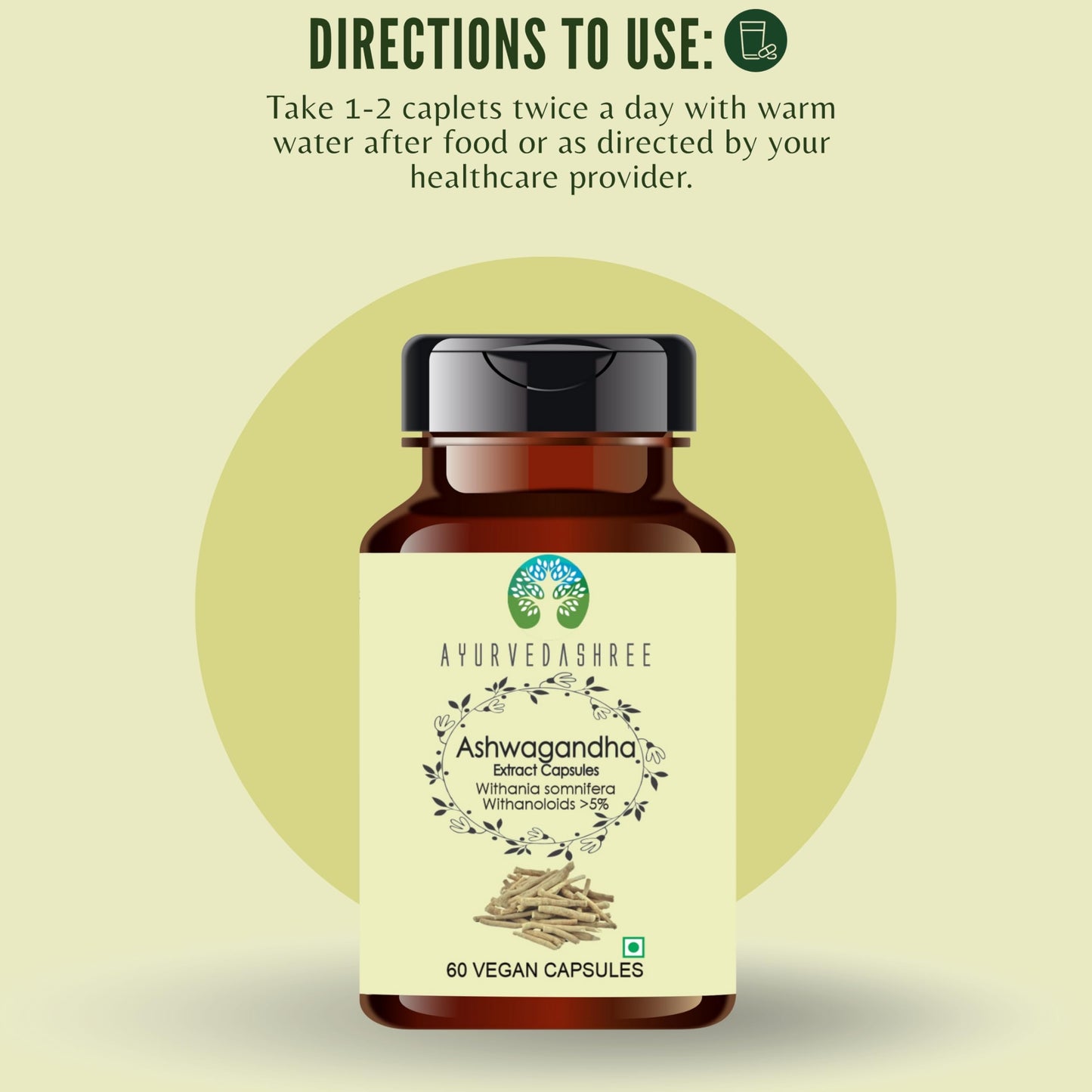 AYURVEDASHREE Ashwagandha Root Extract 500mg Capsule, 60 Count
