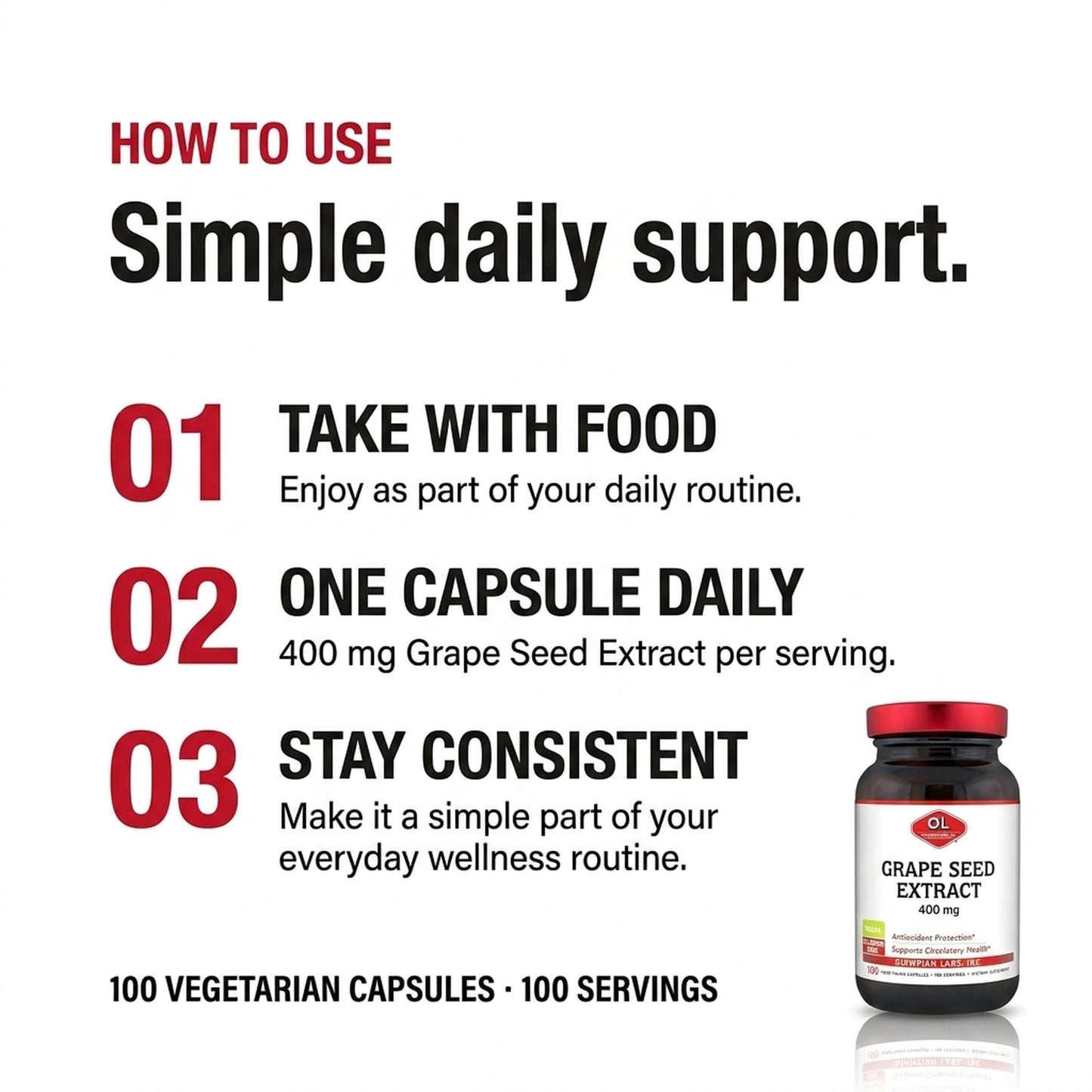Olympian Labs Grape Seed Extract 400mg Vegan Capsules, 100 Count