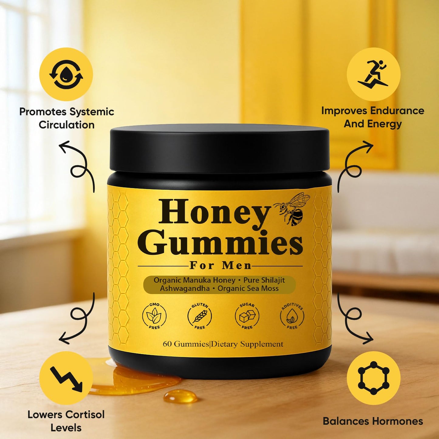 Dotkara Honey Gummies for Men Vitality Booster Manuka Honey Gummies with Shilajit, Ashwagandha, Sea Moss Capsule 1 Count