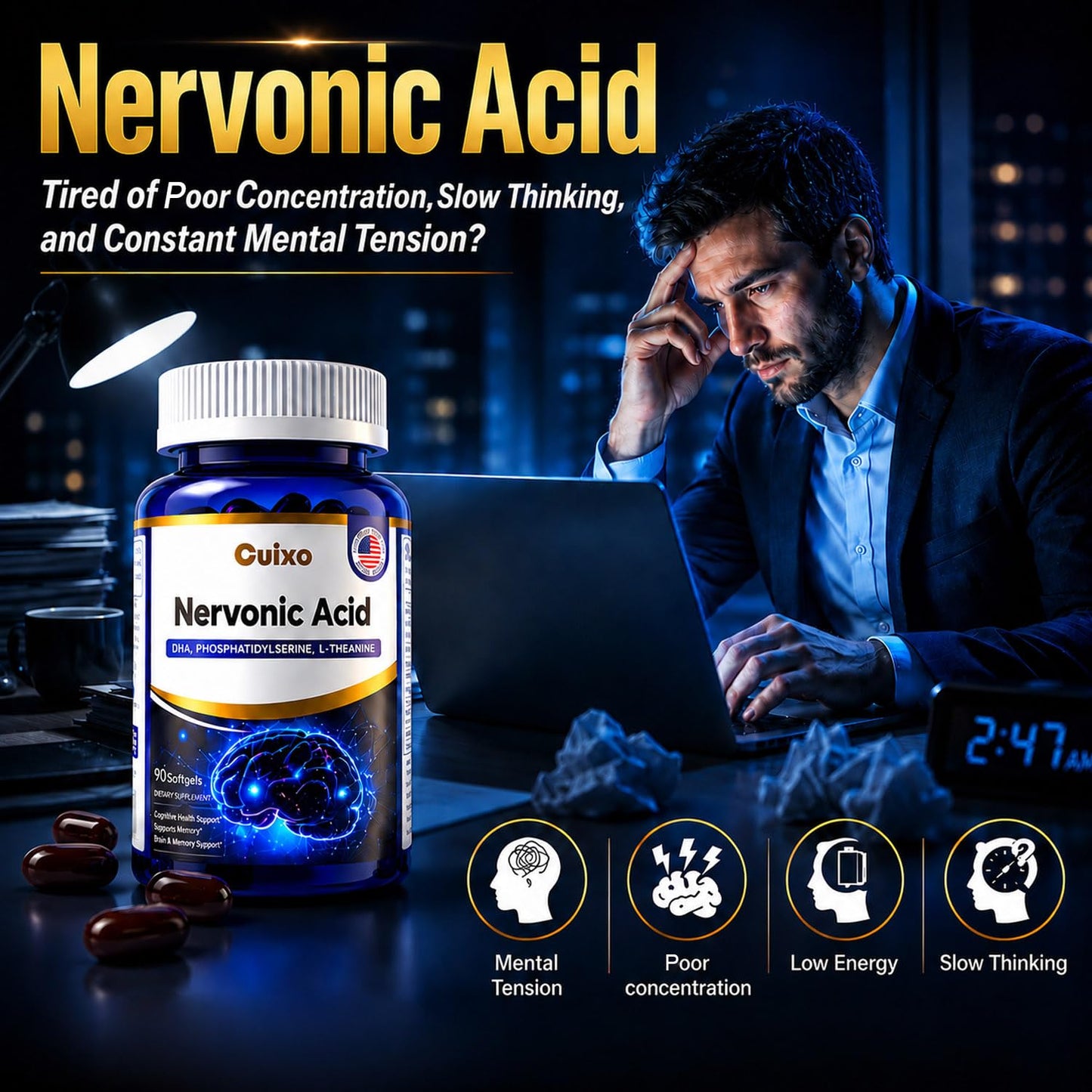 CUIXO Brain Supplement Memory & Focus, Nootropic Support with Phosphatidylserine Softgels 90 Count