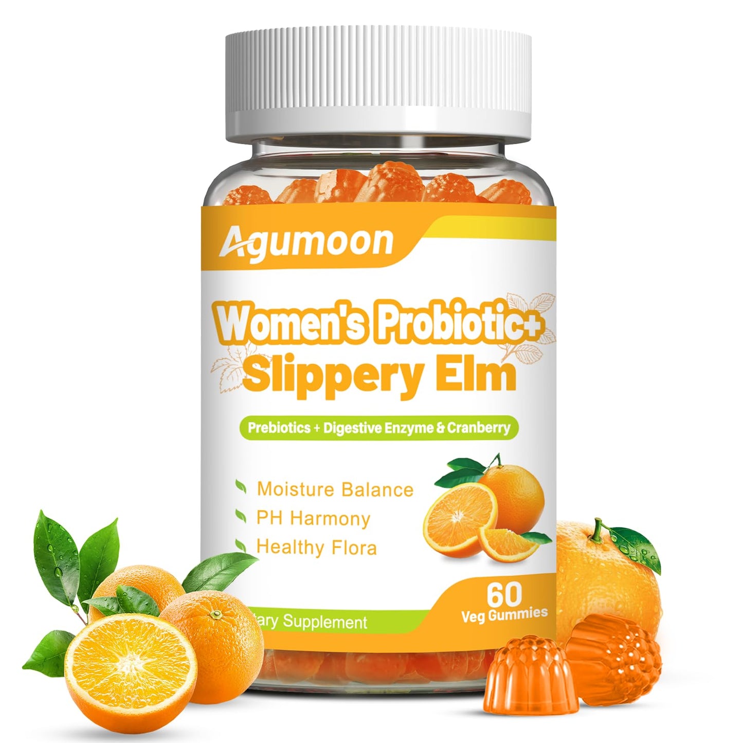 Agumoon Probiotic Gummies with Cranberry, Slippery Elm for Women, 60 Count
