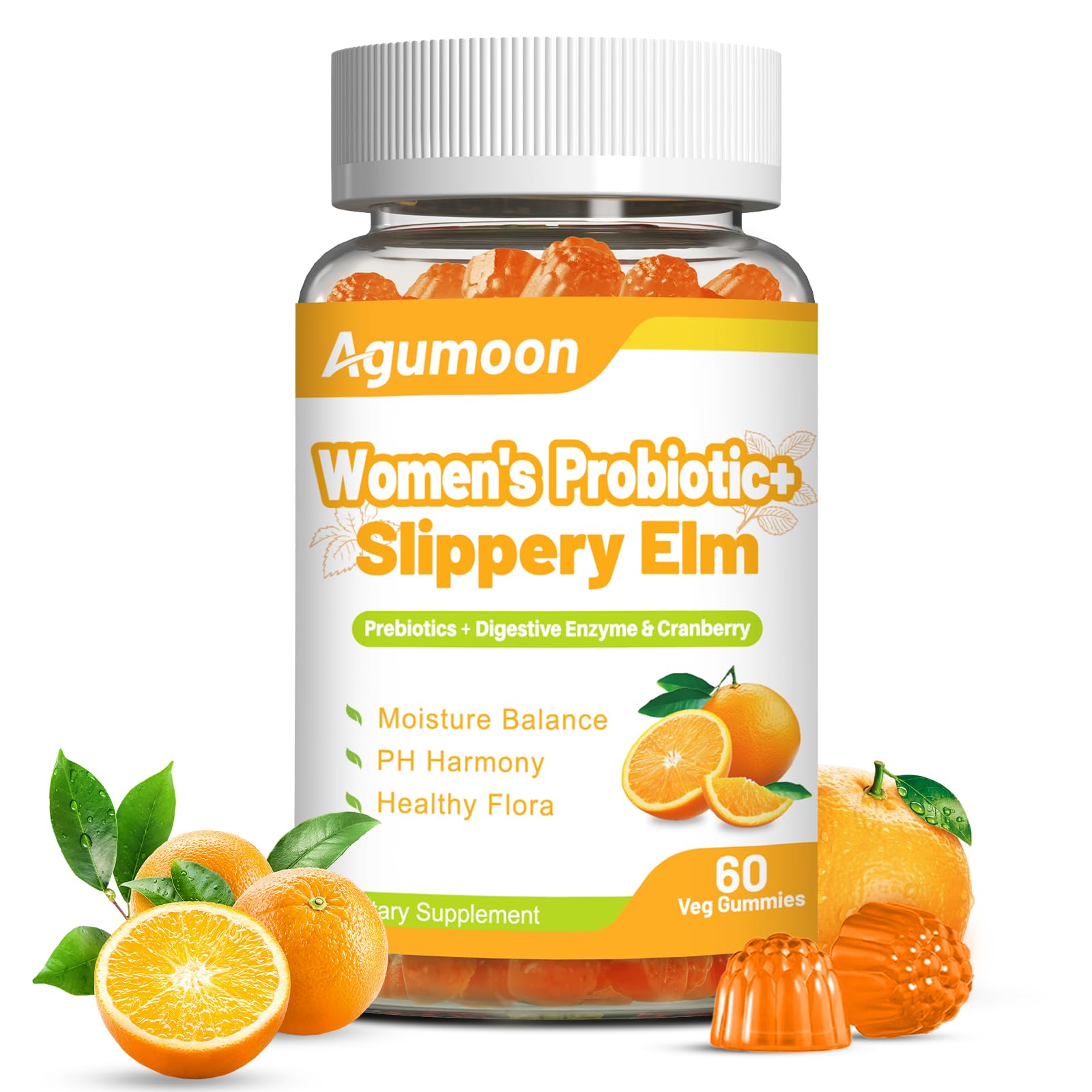 Agumoon Probiotic Gummies with Cranberry, Slippery Elm for Women, 60 Count