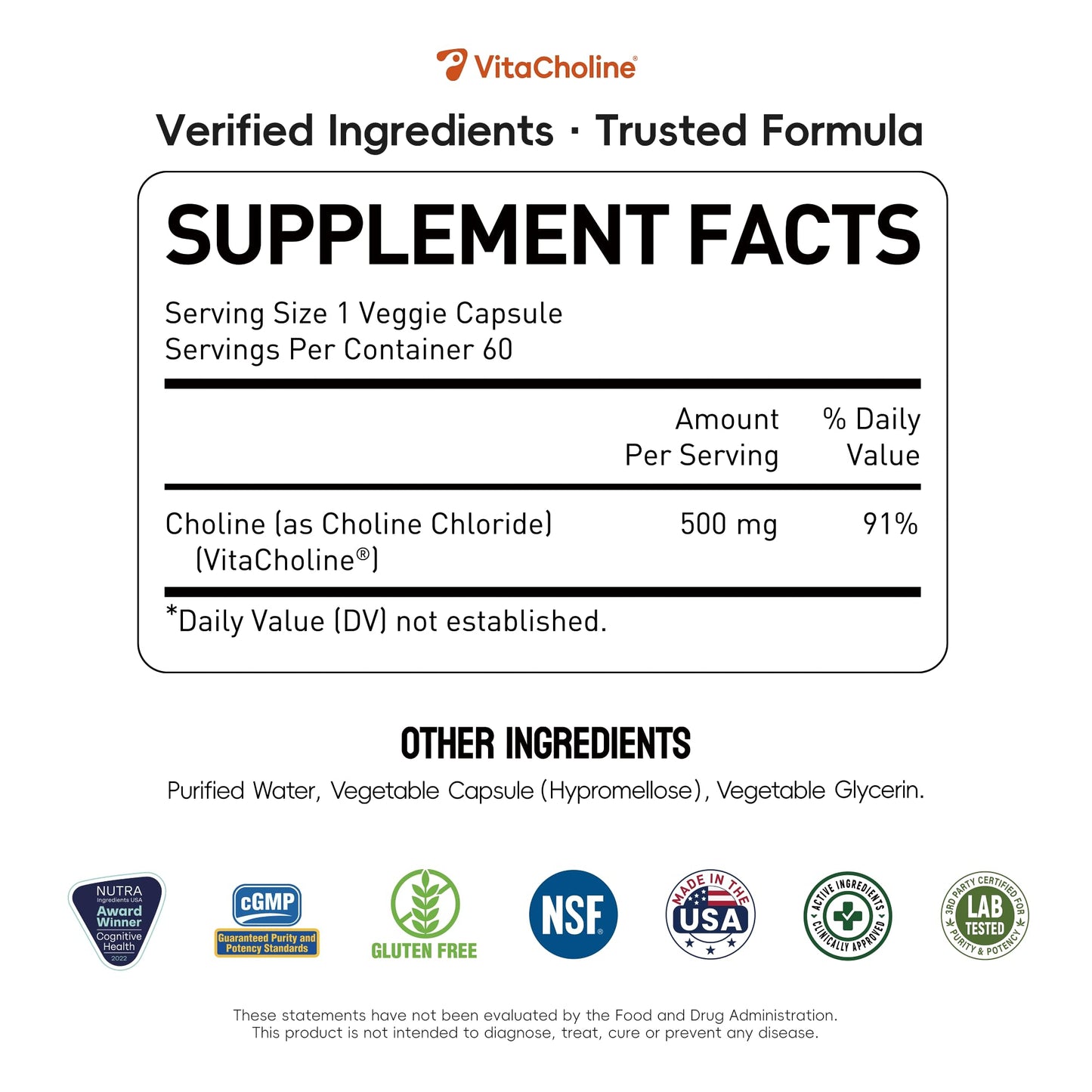 UniHealth Choline 500 mg with VitaCholine, 60 Capsules