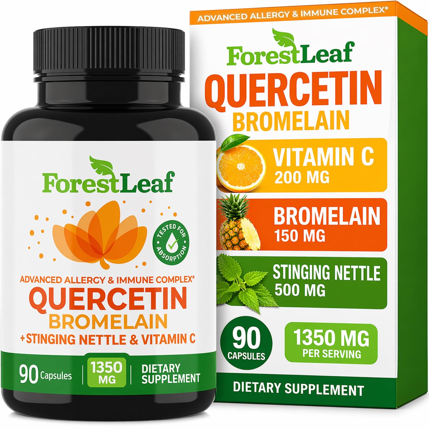 ForestLeaf Quercetin with Bromelain 1350mg Capsule, 90 Count