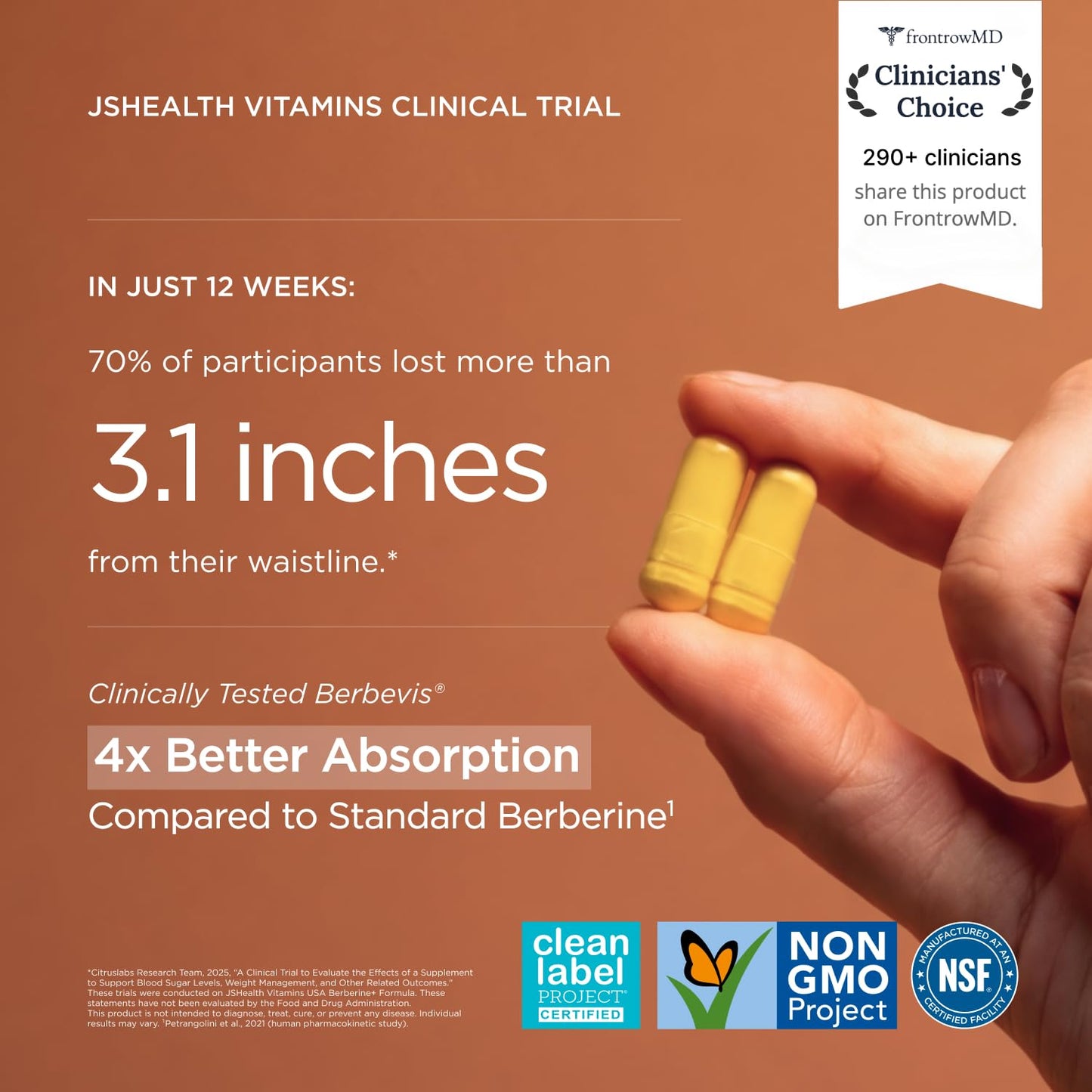 JSHealth Berberine Supplement with Berbevis Tablets 60 Count