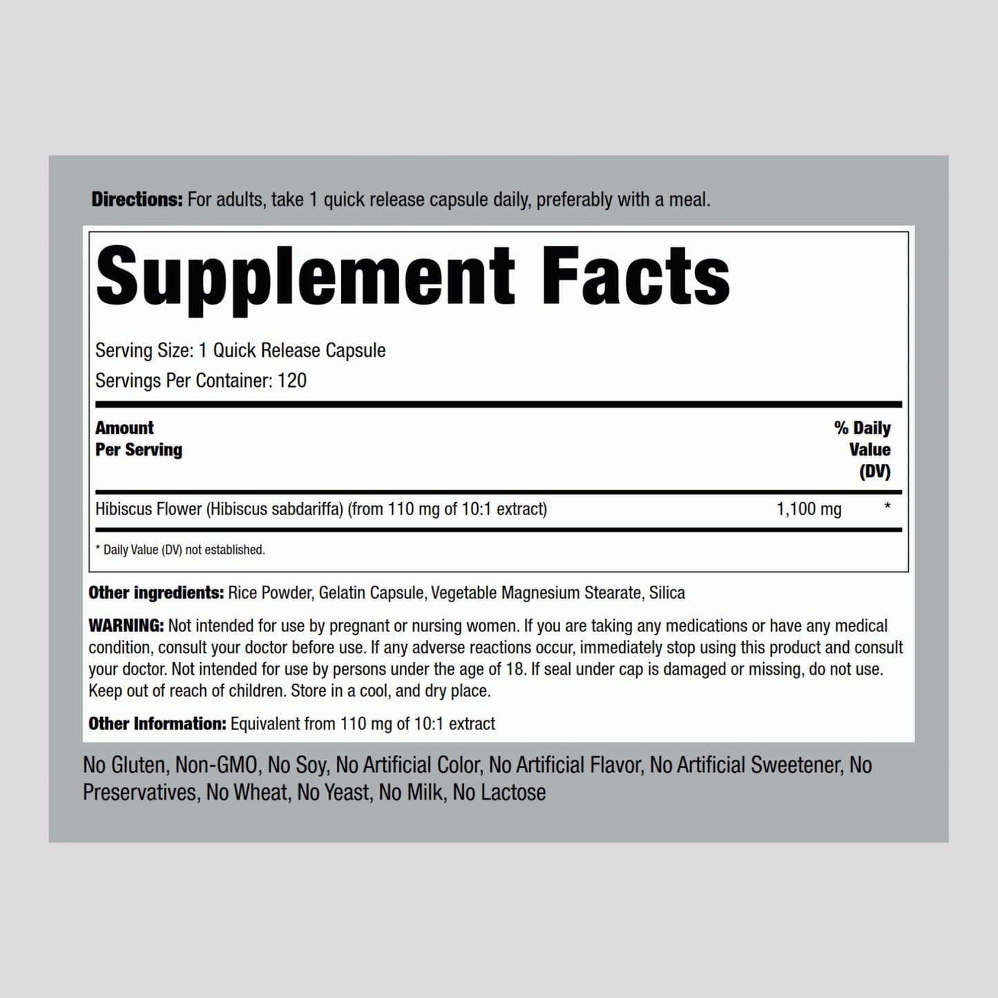 Piping Rock Hibiscus Flowers Capsules 120 Count