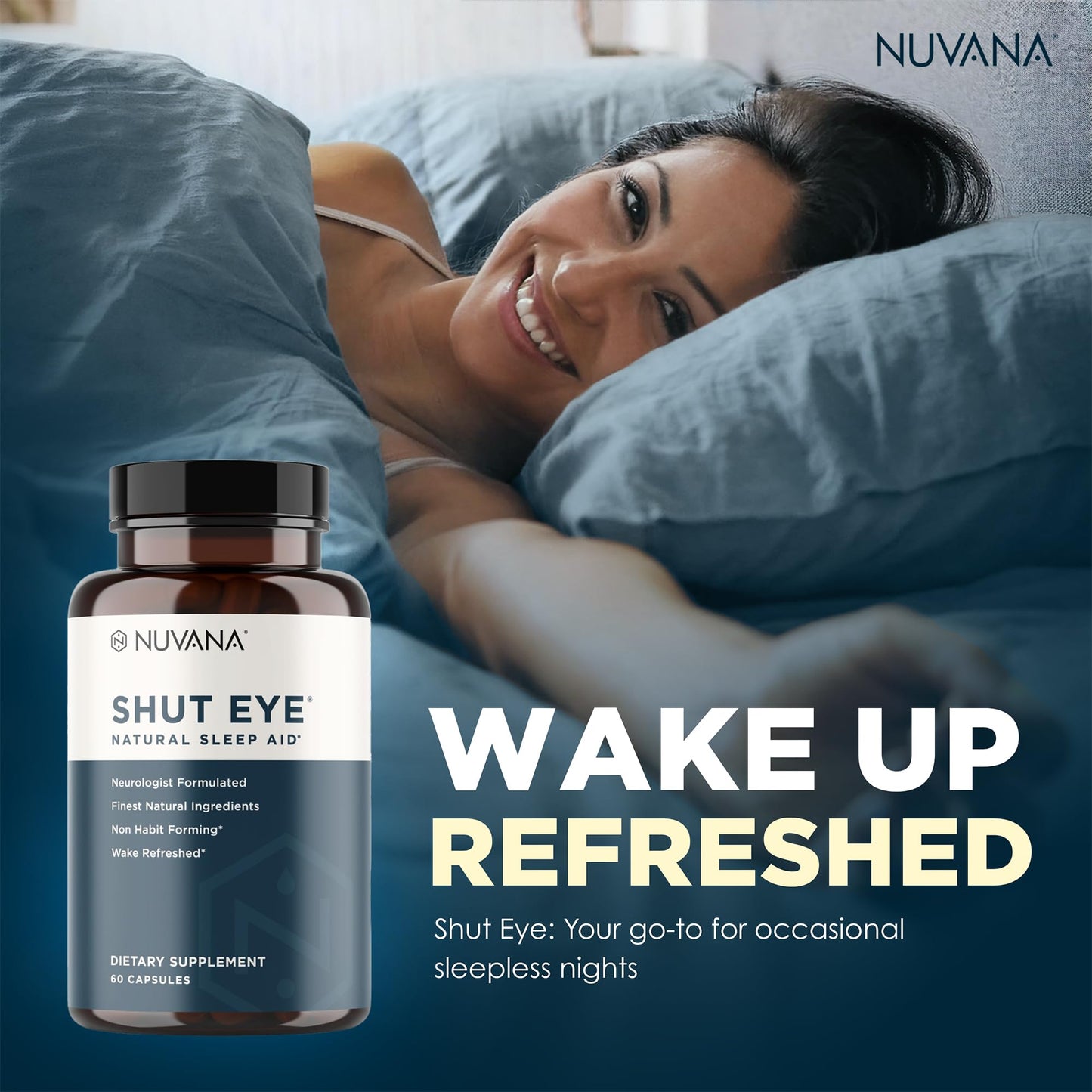 Nuvana Shut Eye Natural Sleep Aid Supplement for Adults 60 Capsules