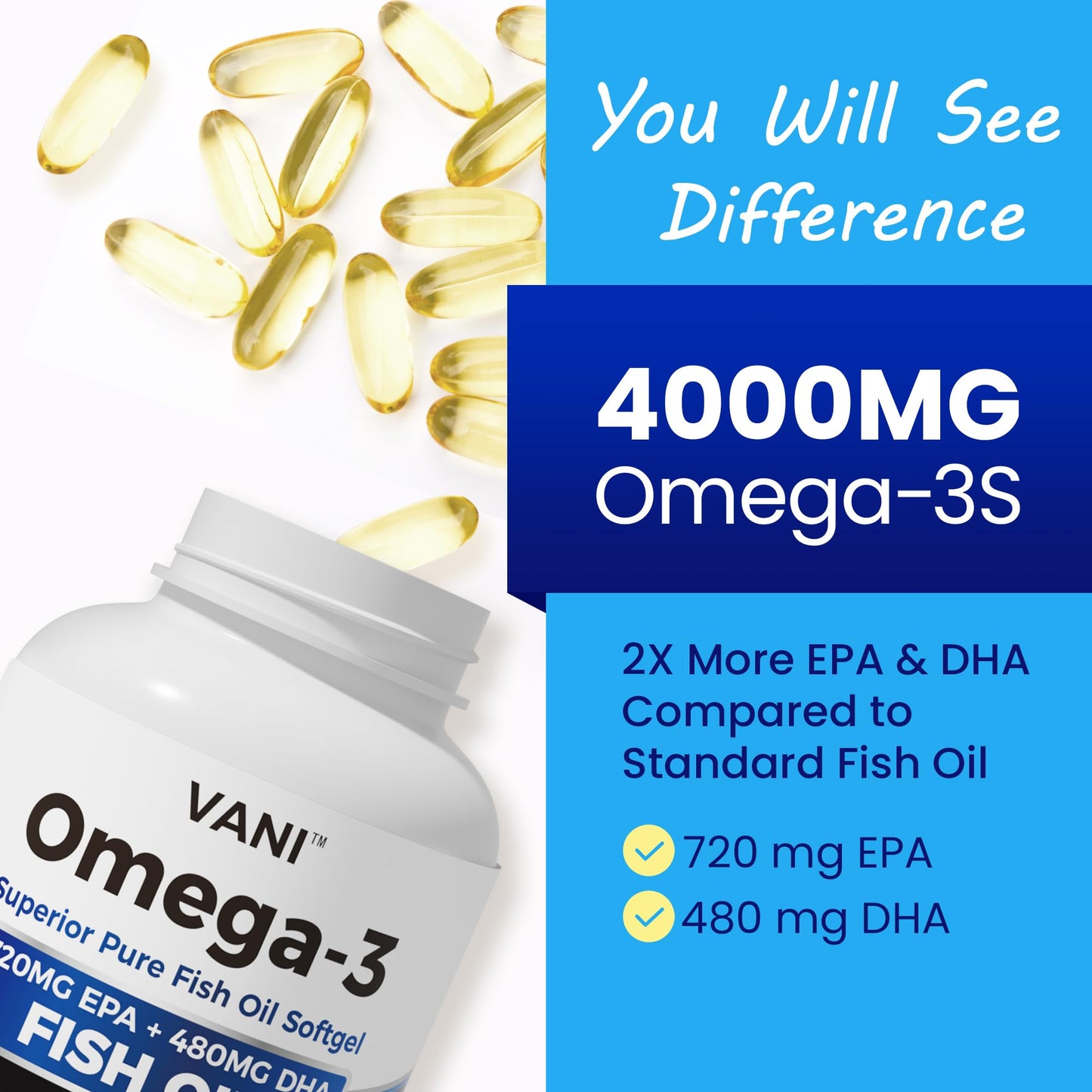 VANI Fish Oil Omega 3 (4000mg) Softgels 120