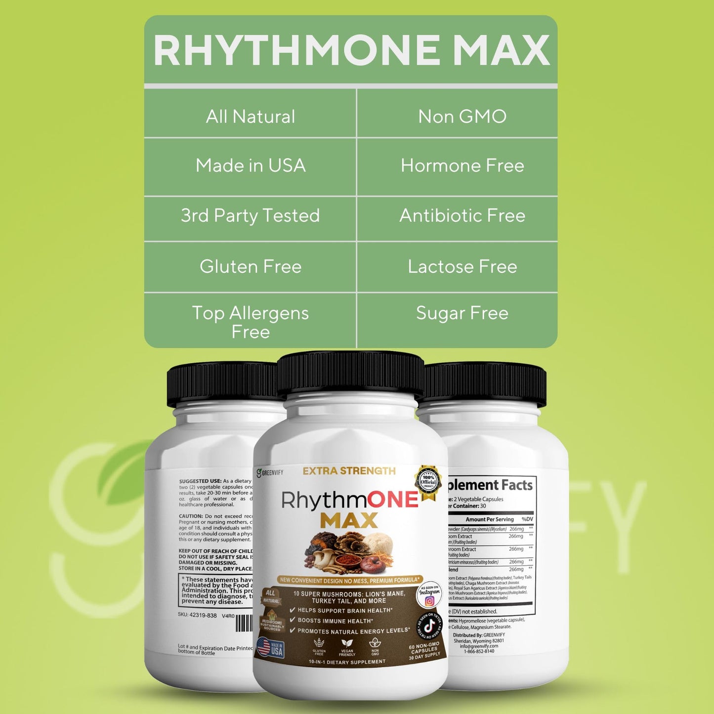 GREENVIFY RhythmONE MAX Mushroom Powder Blend 60 Capsules