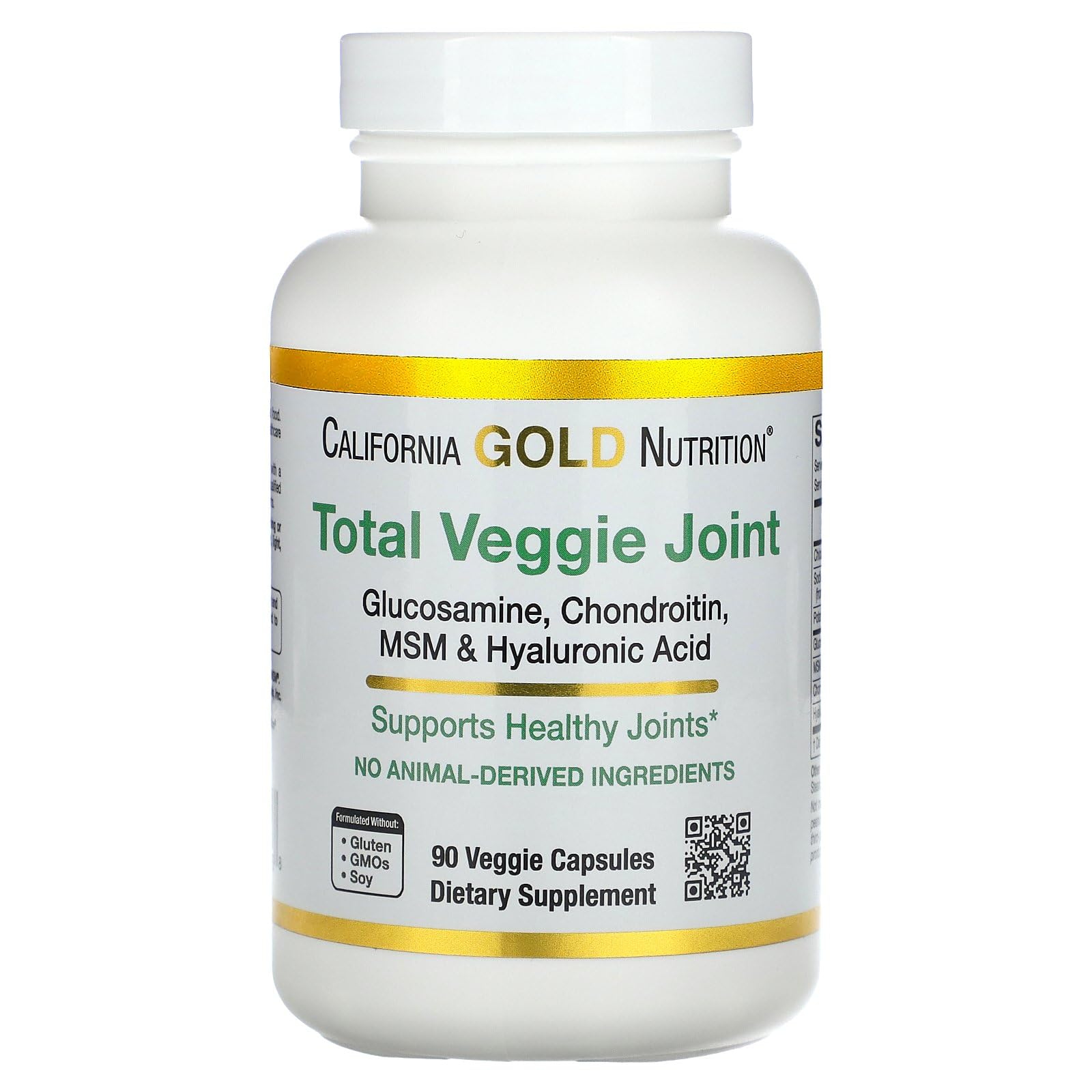 California Gold Nutrition Vegetarian Glucosamine, Chondroitin, Hyaluronic Acid, MSM, Total Veggie Joint & Bone Support Formula, 90 Capsules