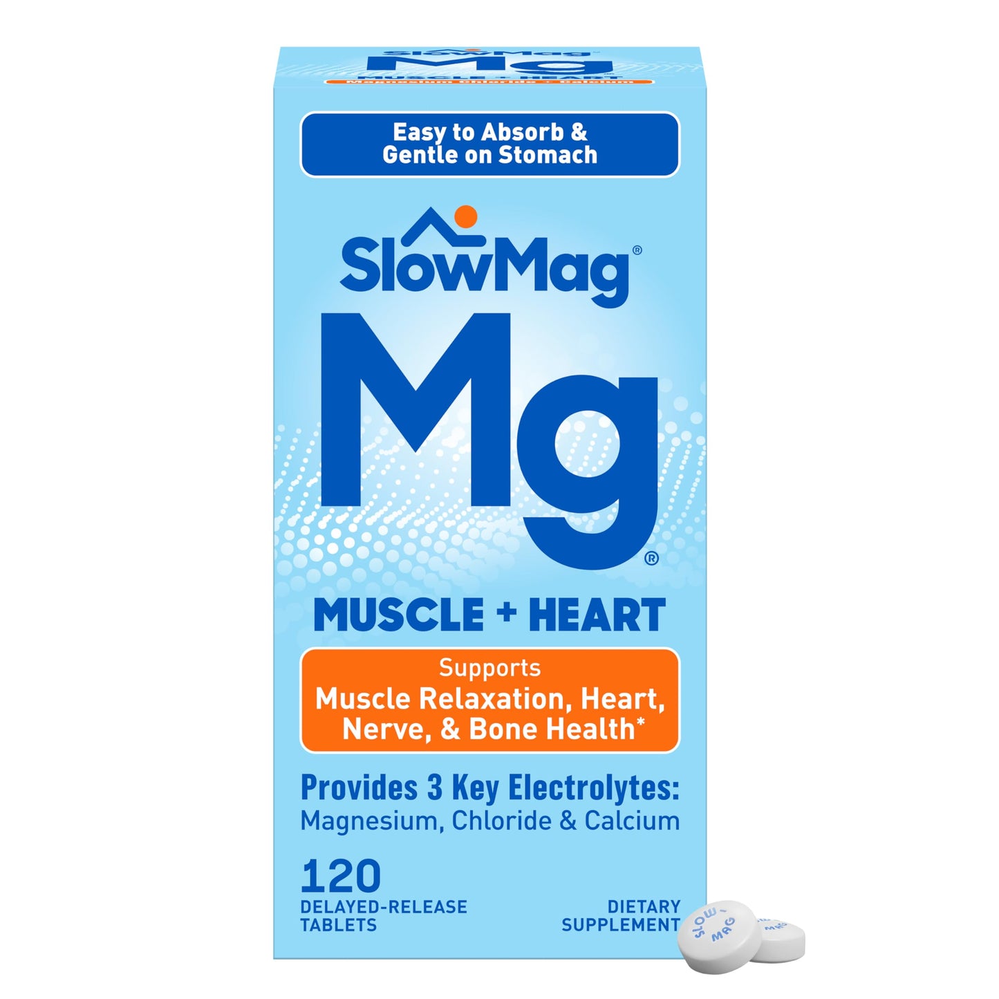 Slow-Mag Muscle & Heart Magnesium Chloride Supplement with Calcium Tablet, 120 Count