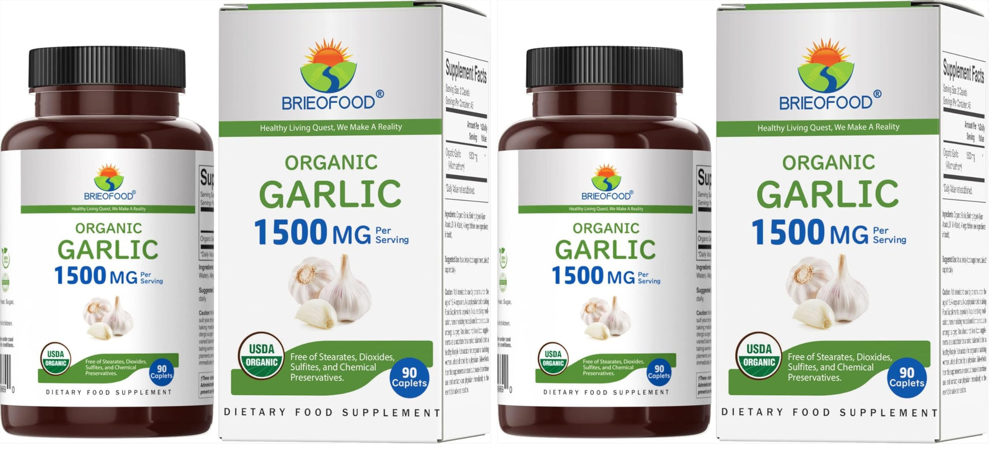 Brieofood Organic Garlic 1500mg Tablets 180