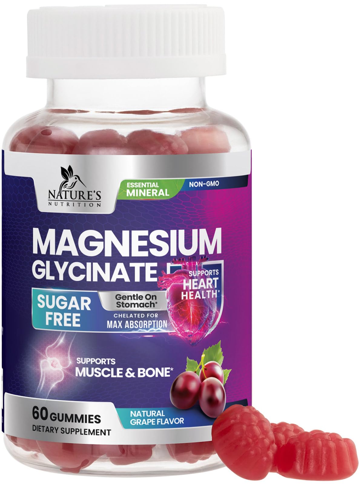 Nature's Nutrition Magnesium Glycinate Gummies, 60 Count