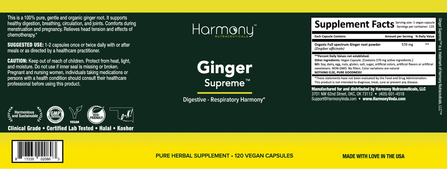 Harmony Nutraceuticals Ginger Supreme - Respiratory Harmony Capsule, 120 Count
