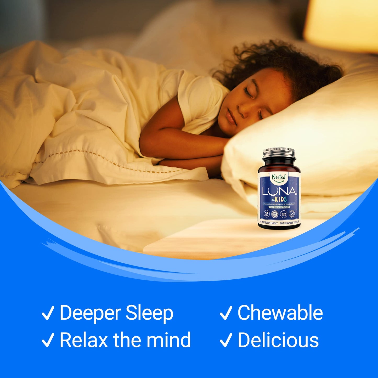 Nested Naturals Luna Kids Gentle Sleep Supplement Tablets, 60 Tablets