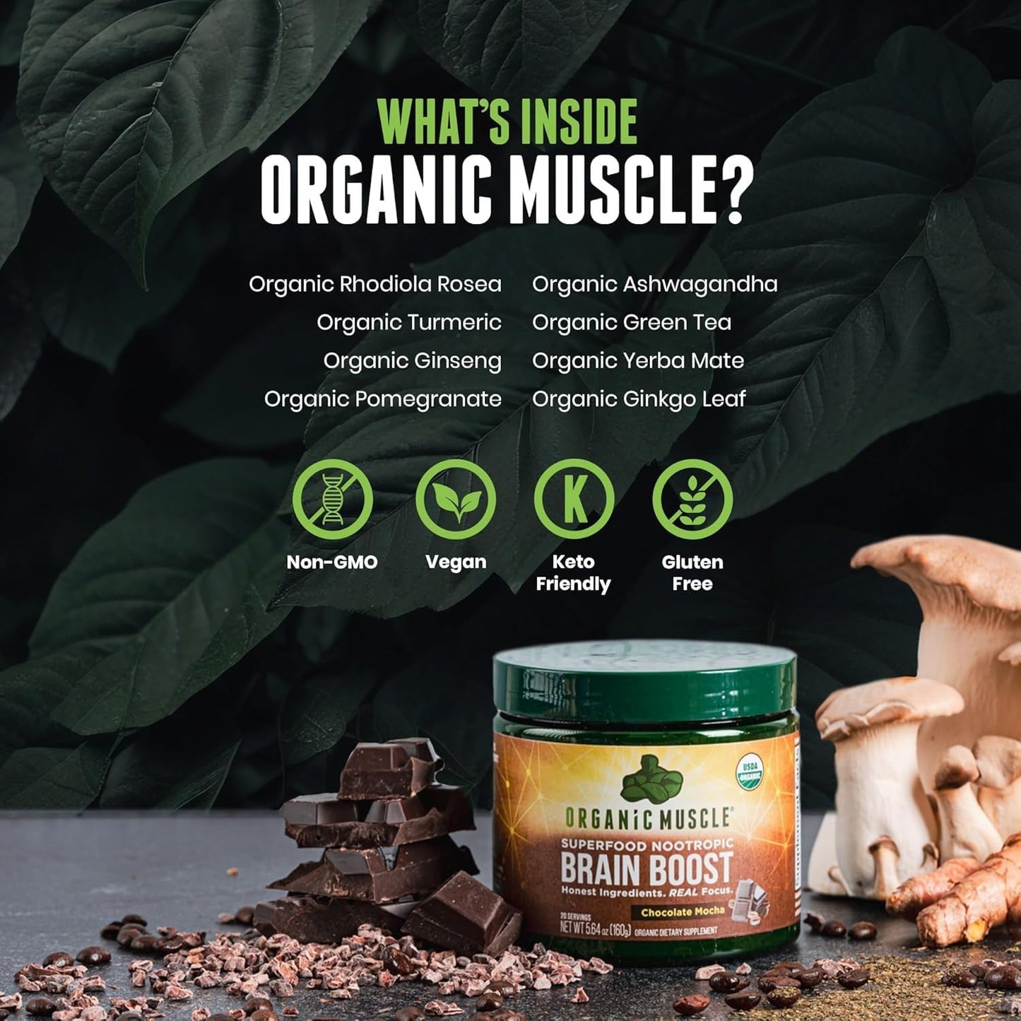 Organic Muscle Brain Boost Nootropics Powder 5.64 Ounce
