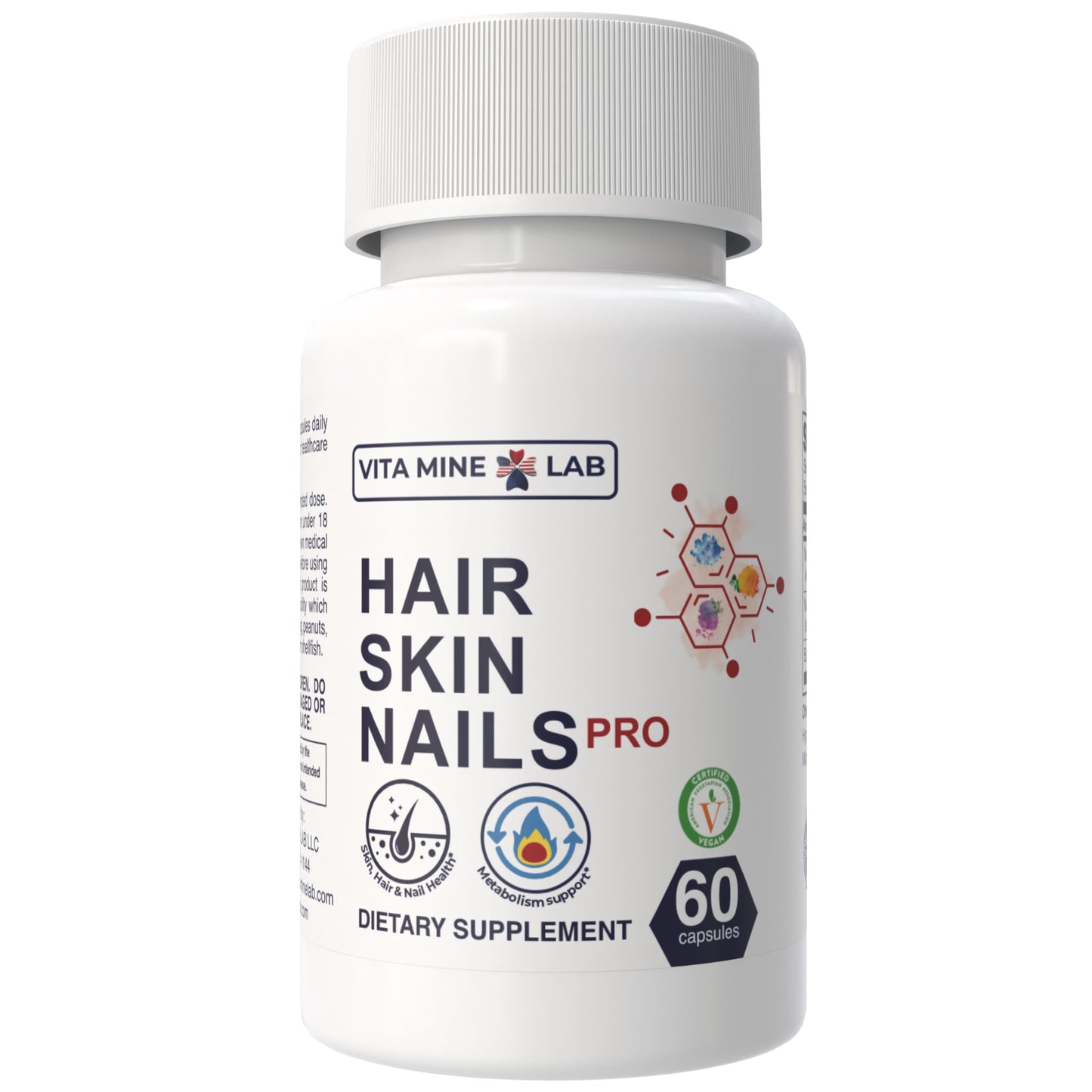 VITA MINE LAB Hair, Skin & Nails Pro - Biotin + Vitamin C + Vitamin E Capsules, 60 Count