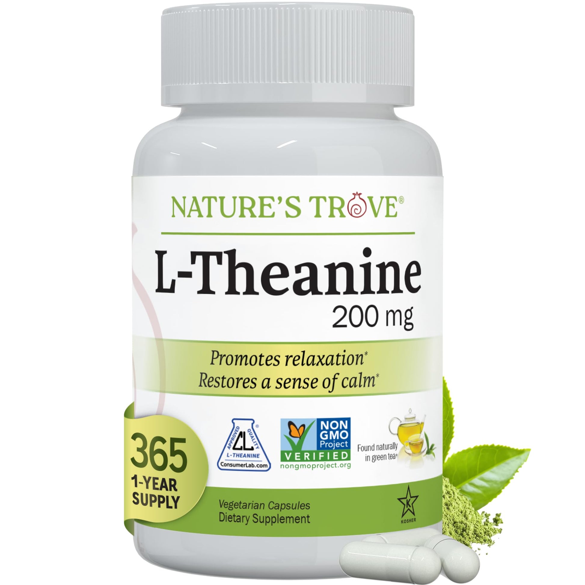 Nature's Trove L-Theanine 200mg Capsules 365