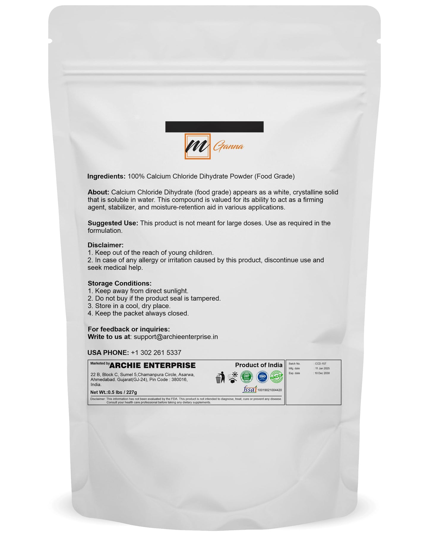 mGanna Calcium Chloride Dihydrate Powder 8 Ounces